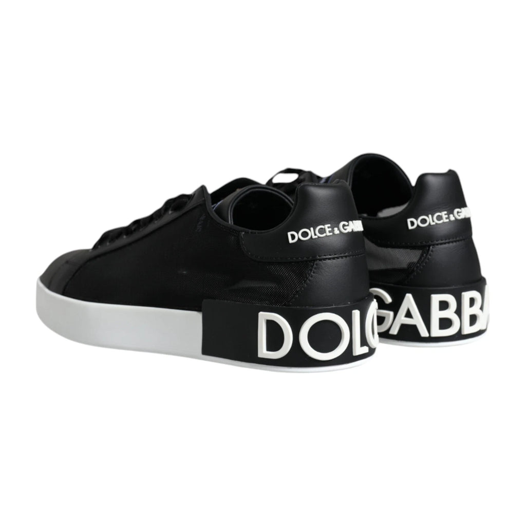 Chaussures portofino en cuir de veau noir de Dolce & Gabbana, sneakers élégants et modernes pour homme.