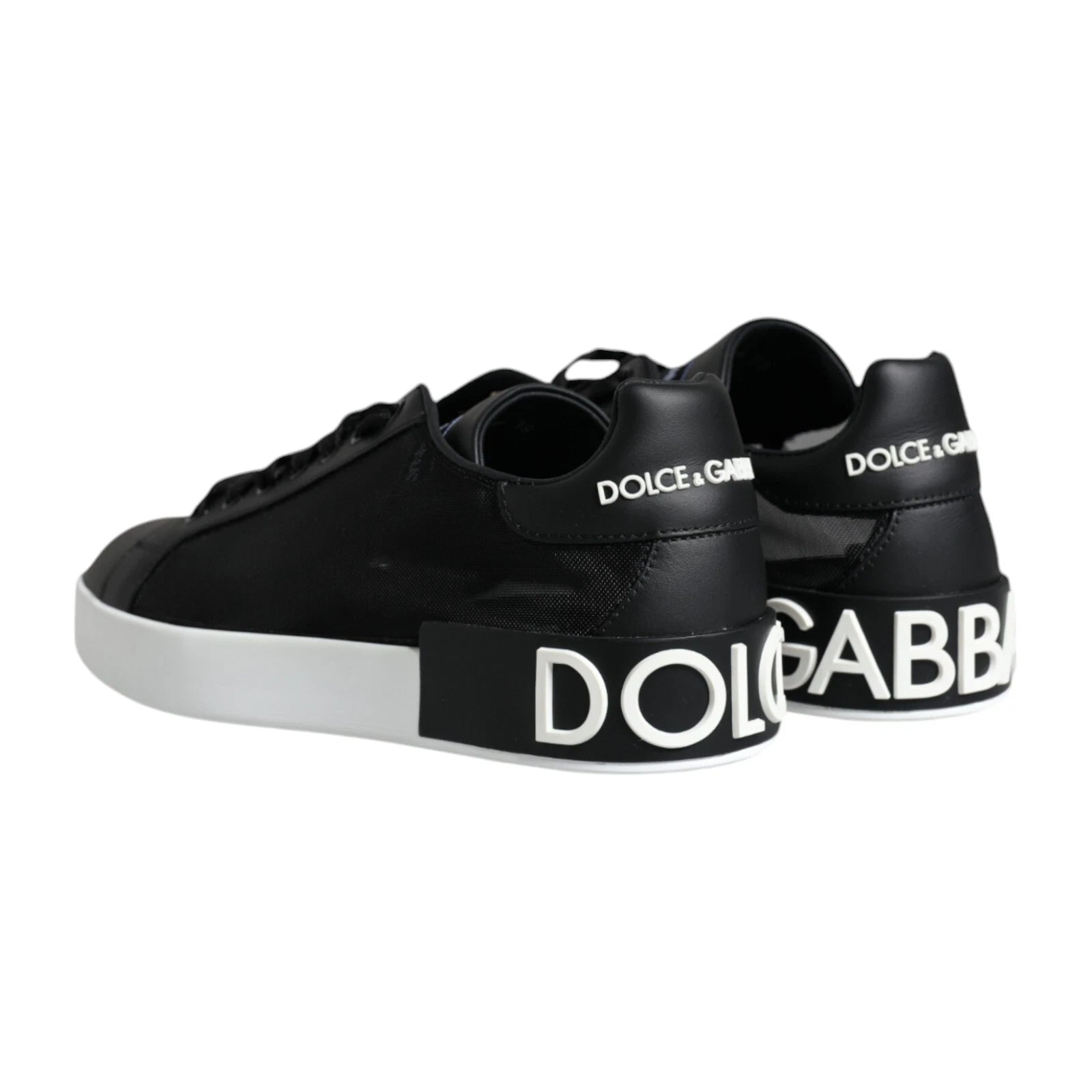 Chaussures portofino en cuir de veau noir de Dolce & Gabbana, sneakers élégants et modernes pour homme.