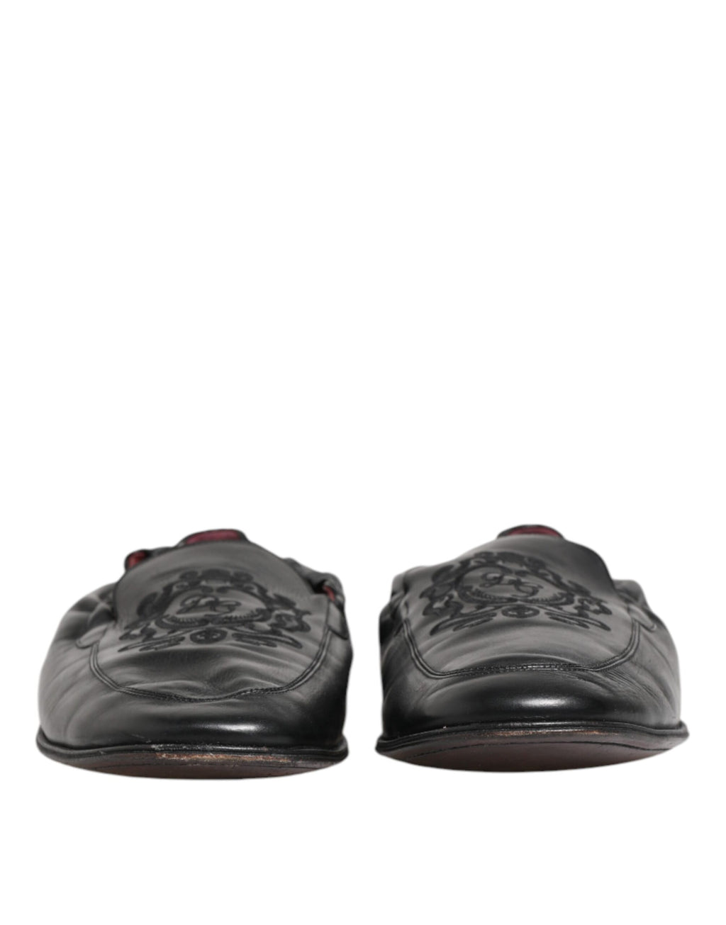 Chaussures mocassins hommes en cuir noir Dolce & Gabbana, chaussures plates sans lacets, style élégant et confortable.