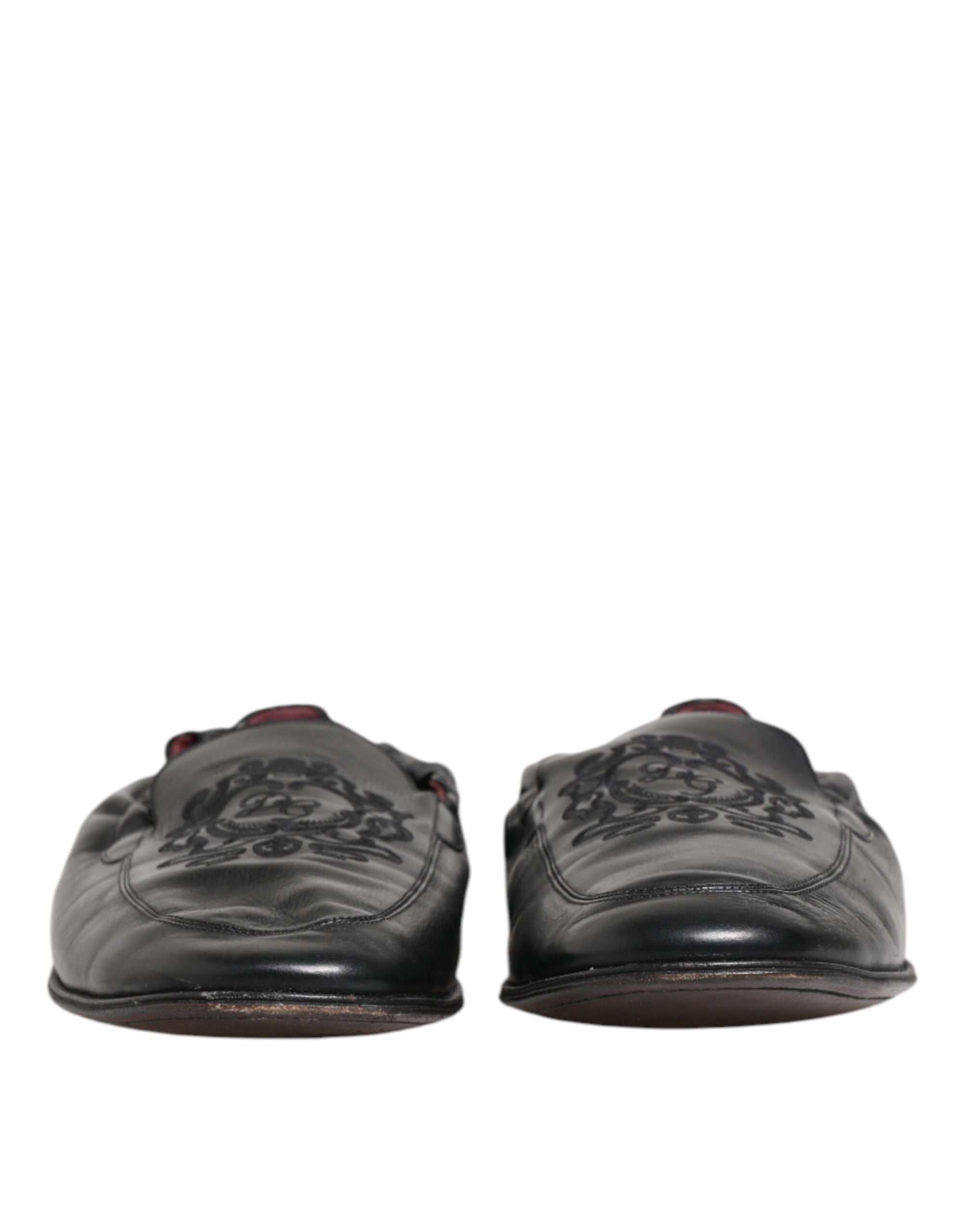 Chaussures mocassins hommes en cuir noir Dolce & Gabbana, chaussures plates sans lacets, style élégant et confortable.