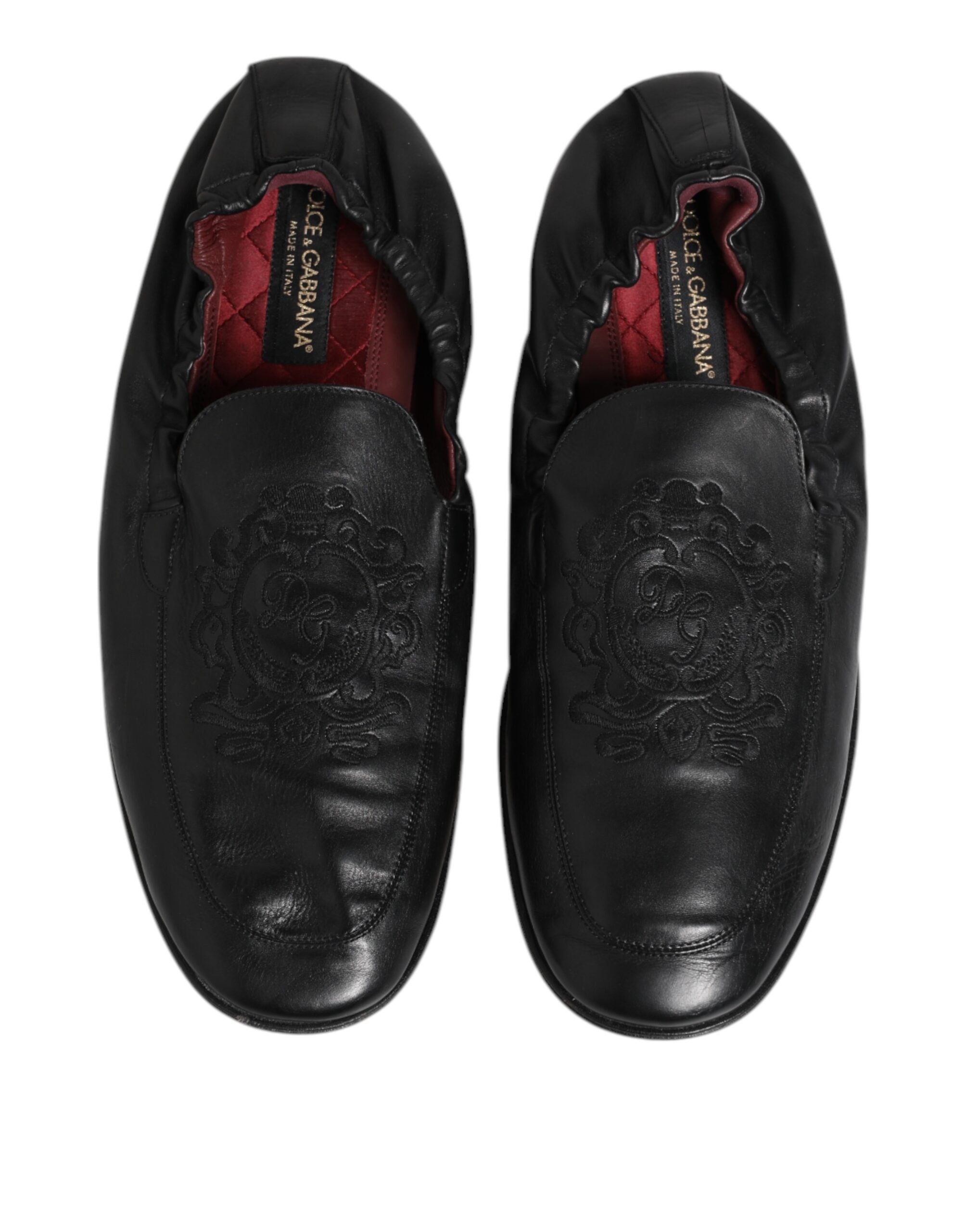 Chaussures mocassins noirs en cuir pour homme Dolce & Gabbana, style slip-on, chaussures plates élégantes et confortables.