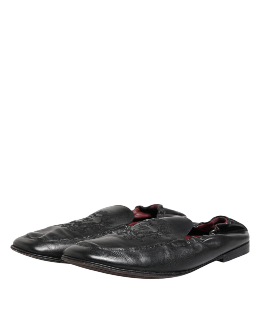 Chaussures mocassins hommes en cuir noir Dolce & Gabbana, chaussures plates à enfiler avec finition élégante.
