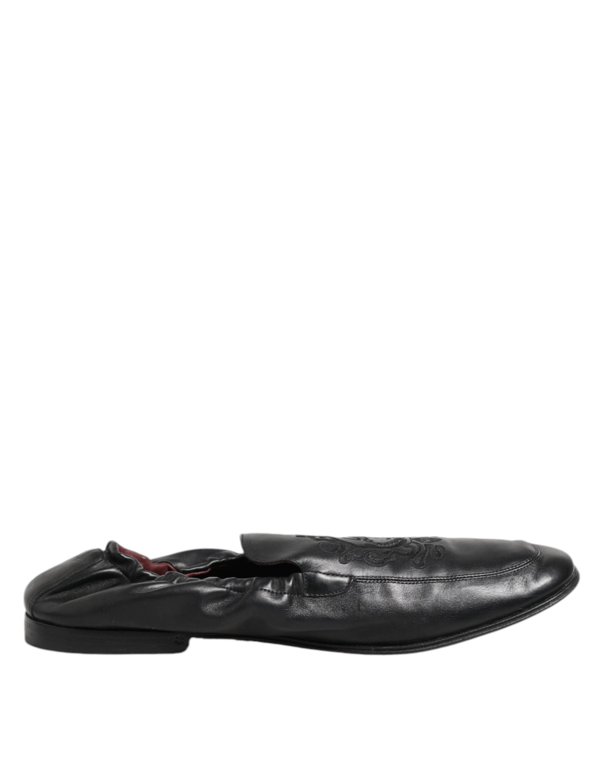 Chaussures mocassins en cuir noir pour homme de Dolce & Gabbana, style slip-on et plat, élégantes et confortables.