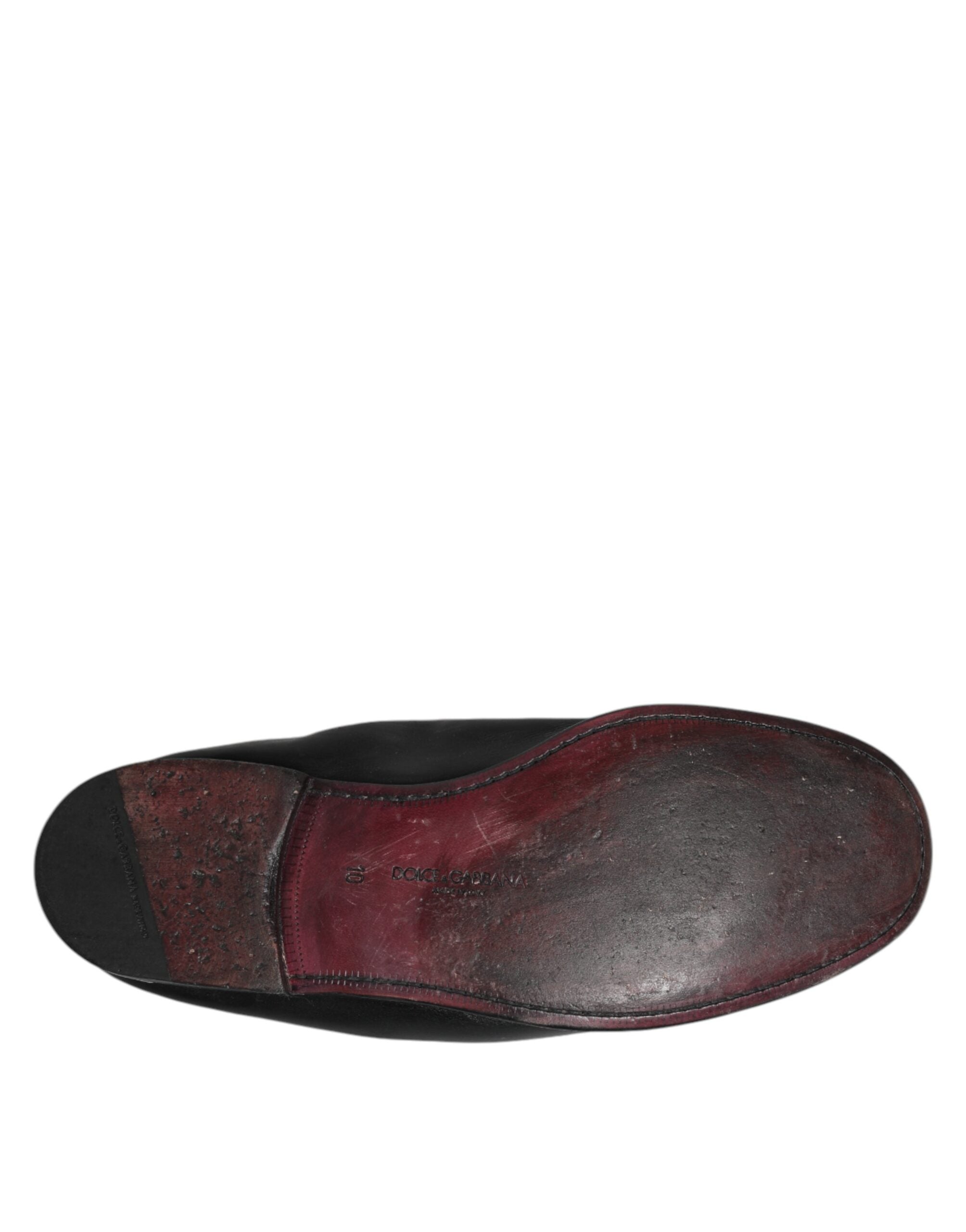 Chaussures mocassins noirs en cuir pour homme de Dolce & Gabbana, chaussures plates sans lacets, élégantes et confortables.