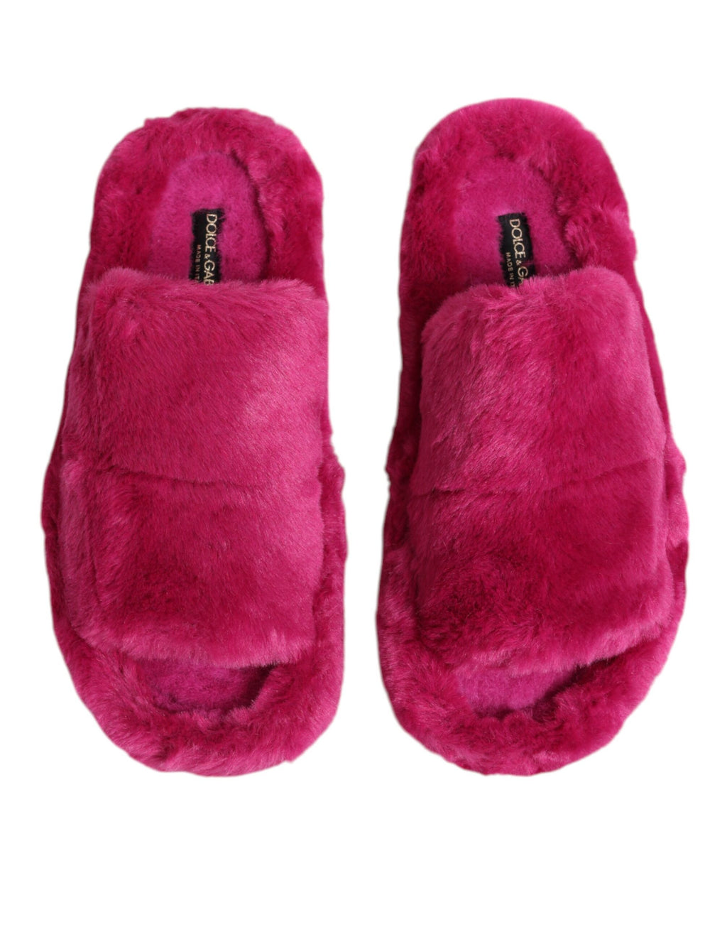 Sandales hommes en acrylique rose avec fausse fourrure Dolce & Gabbana, chaussures plates élégantes et confortables.