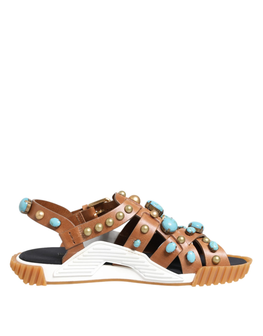 Sandales Dolce & Gabbana en cuir marron avec clous, chaussures élégantes et confortables pour un style sophistiqué.