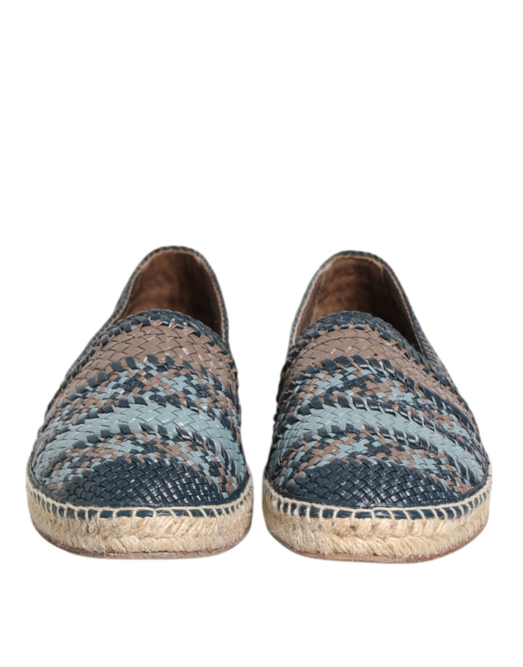 Chaussures espadrilles en cuir tissé bleu gris de Dolce & Gabbana, style élégant et confortable pour homme.