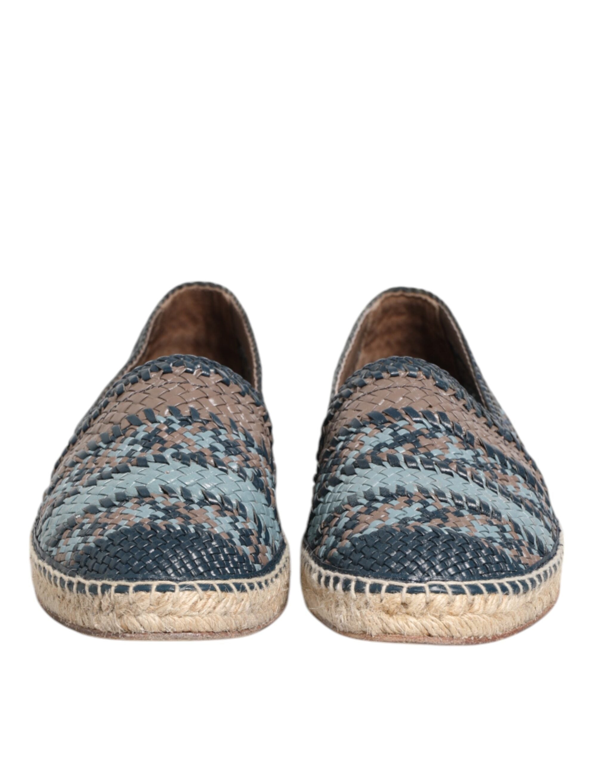 Chaussures espadrilles en cuir tissé bleu gris de Dolce & Gabbana, style élégant et confortable pour homme.