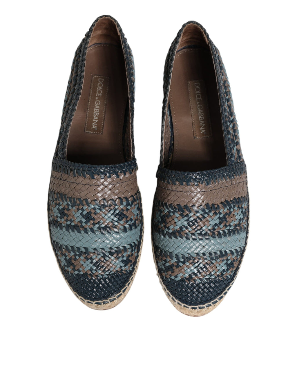 Chaussures espadrilles en cuir tissé bleu gris de Dolce & Gabbana pour homme, style élégant et confortable.