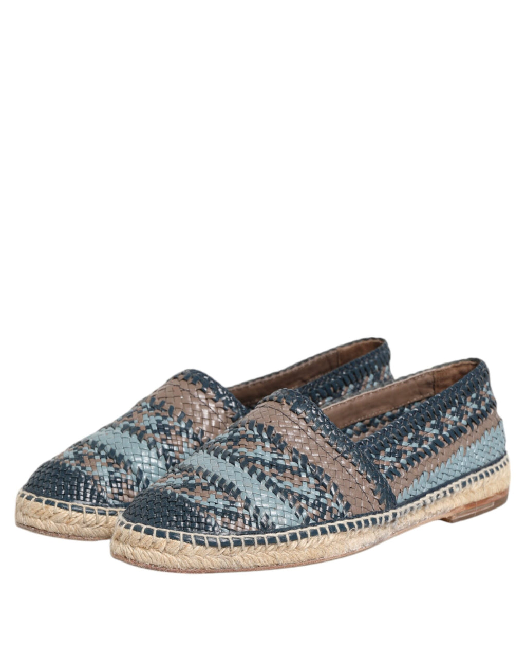 Chaussures espadrilles en cuir tissé bleu gris de Dolce & Gabbana, style élégant pour homme.