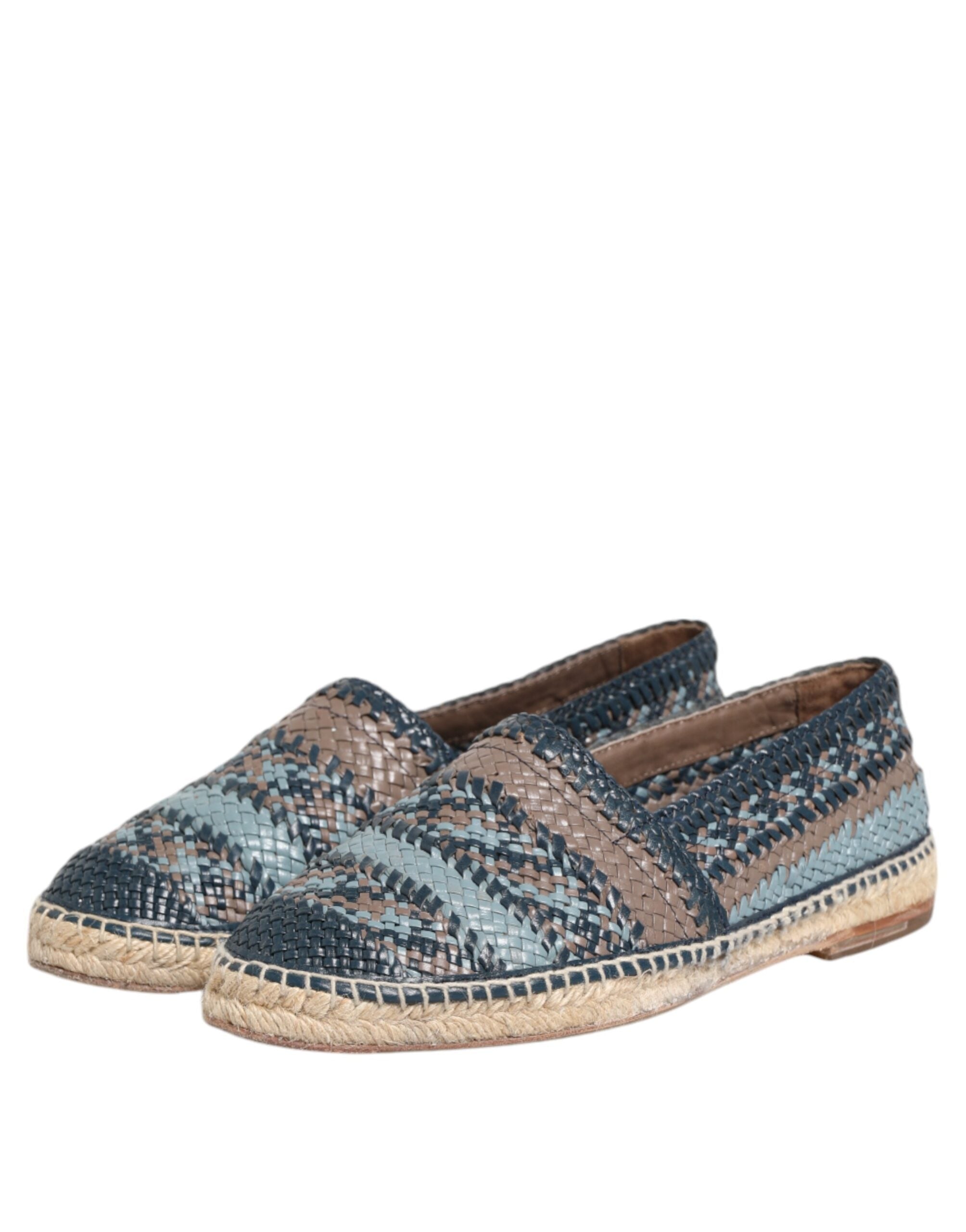 Chaussures espadrilles en cuir tissé bleu gris de Dolce & Gabbana, style élégant pour homme.