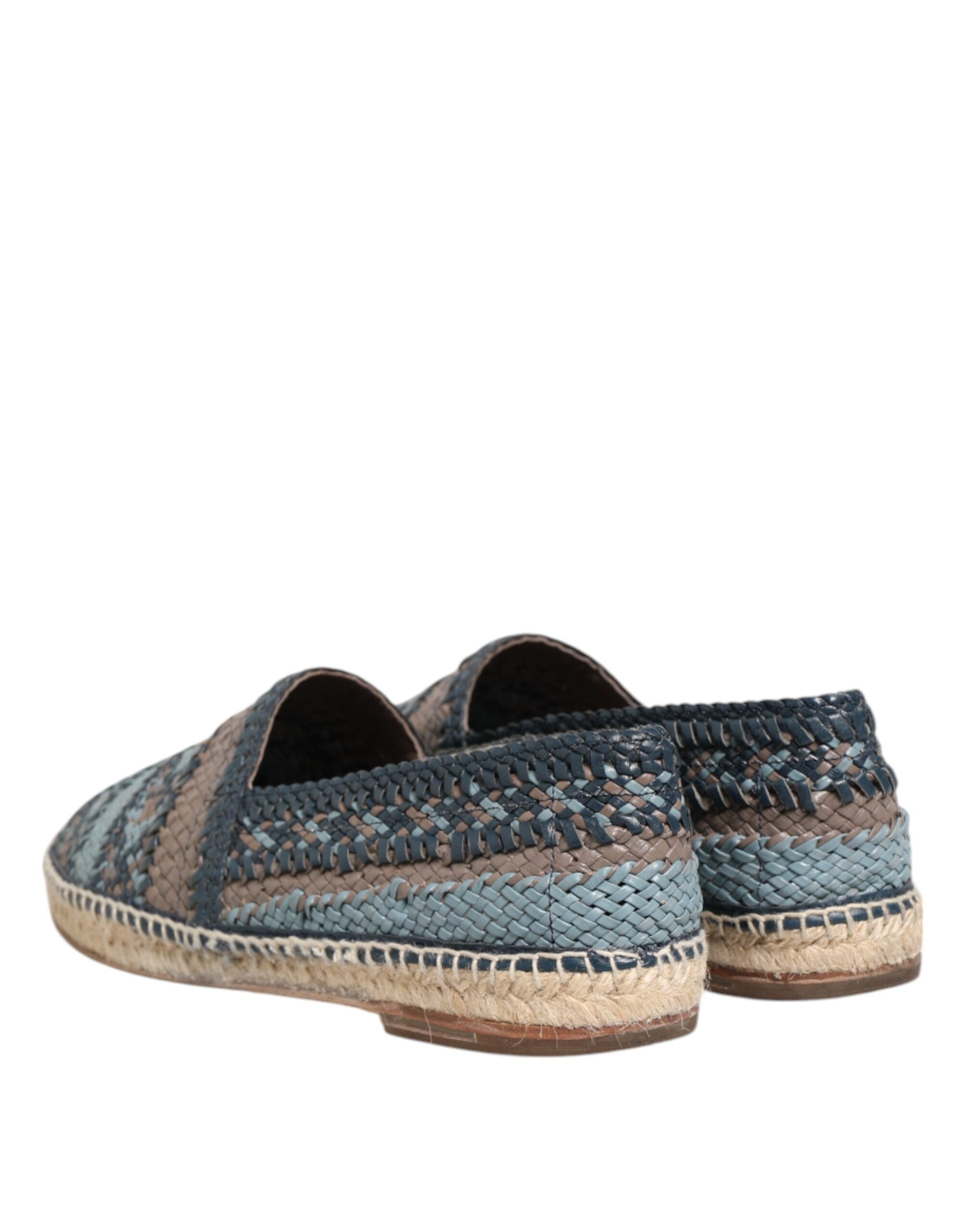 Chaussures espadrilles en cuir tissé bleu gris de Dolce & Gabbana, style élégant et confortable pour l'été.