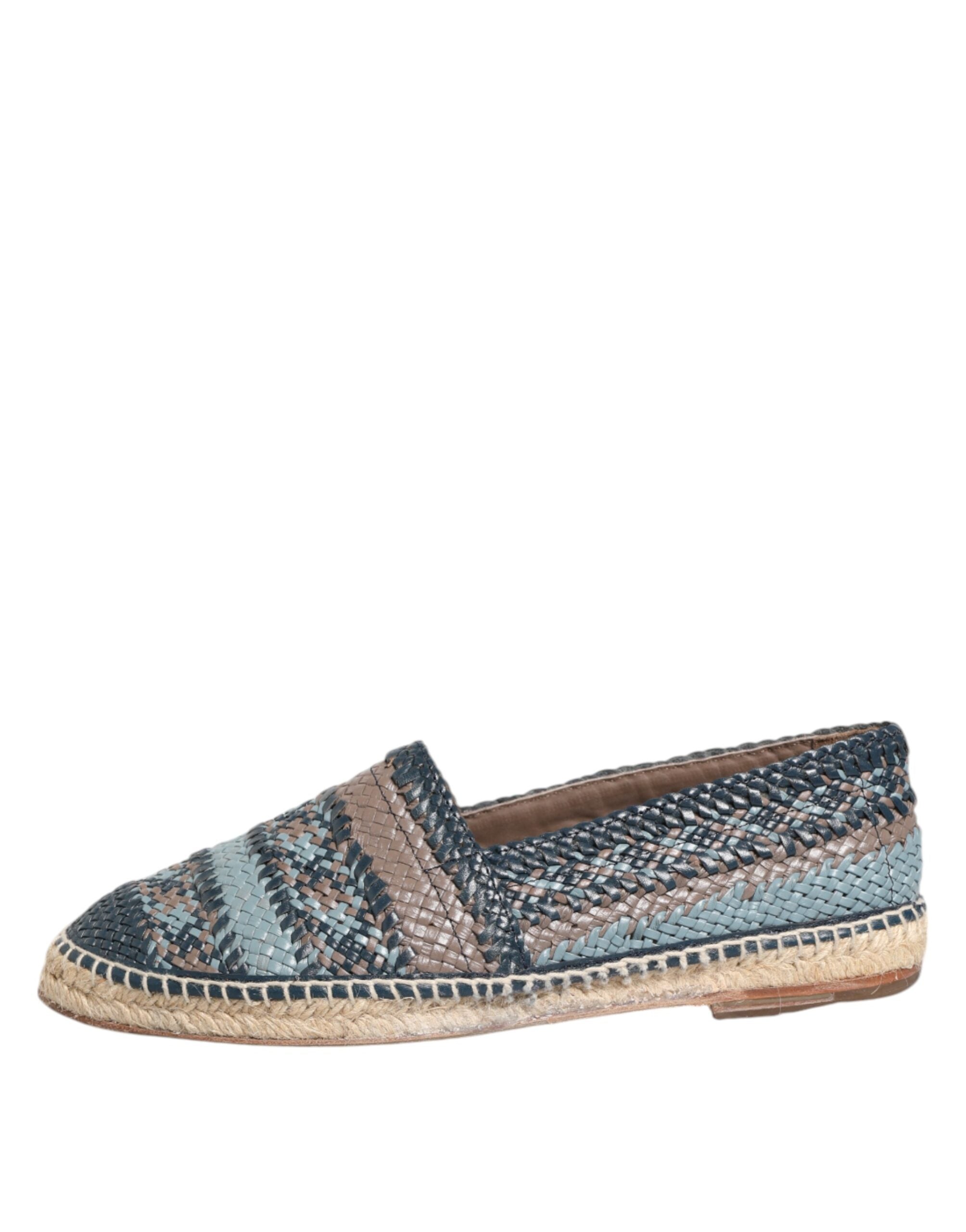 Chaussures espadrilles en cuir tissé bleu gris Dolce & Gabbana, buffalo, pour homme, vue de face.