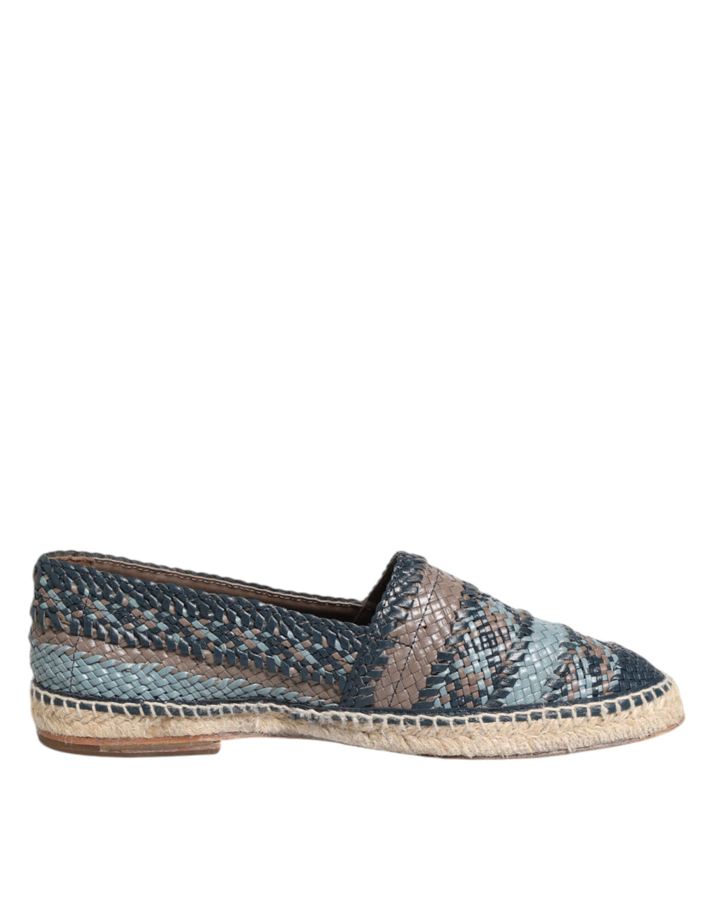 Chaussures espadrilles en cuir tissé bleu gris de Dolce & Gabbana pour hommes, style élégant et confortable.