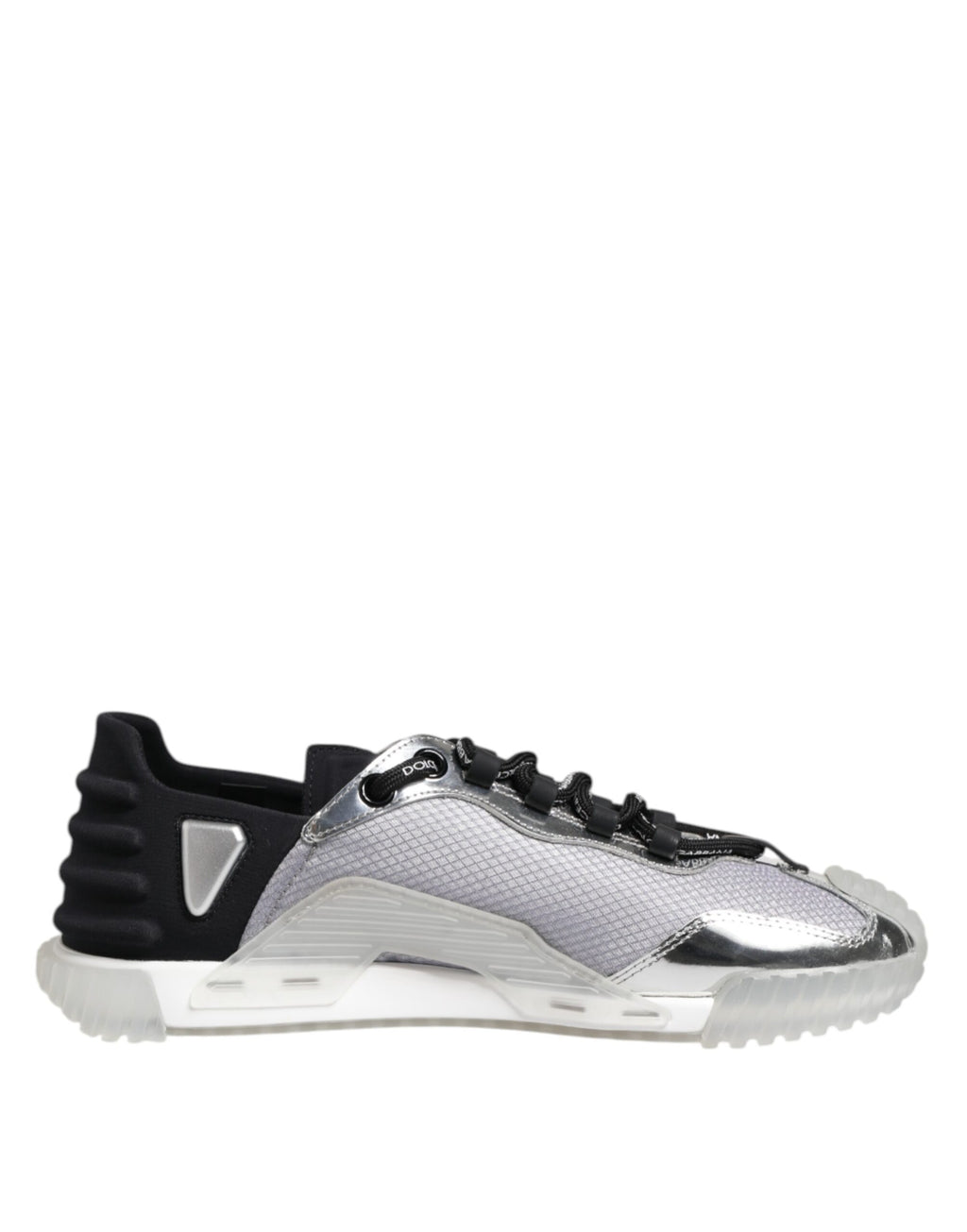 Chaussures sneakers basses en nylon noir et argent Dolce & Gabbana pour hommes, style sport élégant et moderne.