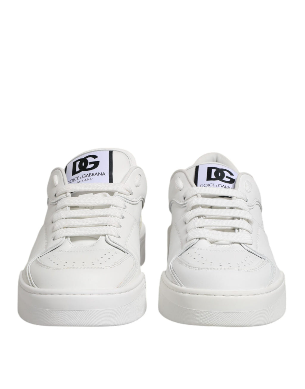 Chaussures sneakers basses en cuir blanc Dolce & Gabbana Miami, style décontracté et élégant pour hommes.