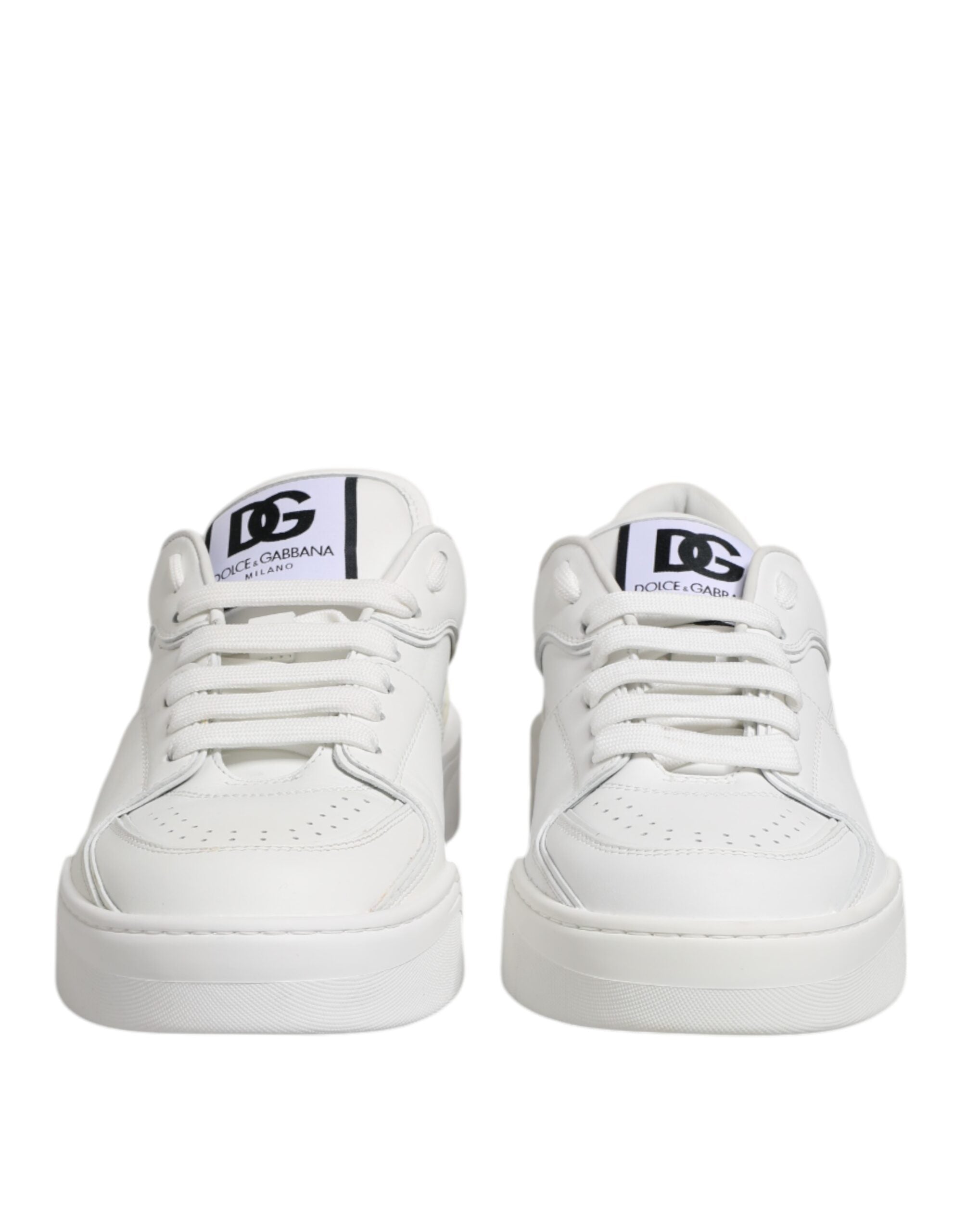 Chaussures sneakers basses en cuir blanc Dolce & Gabbana Miami, style décontracté et élégant pour hommes.