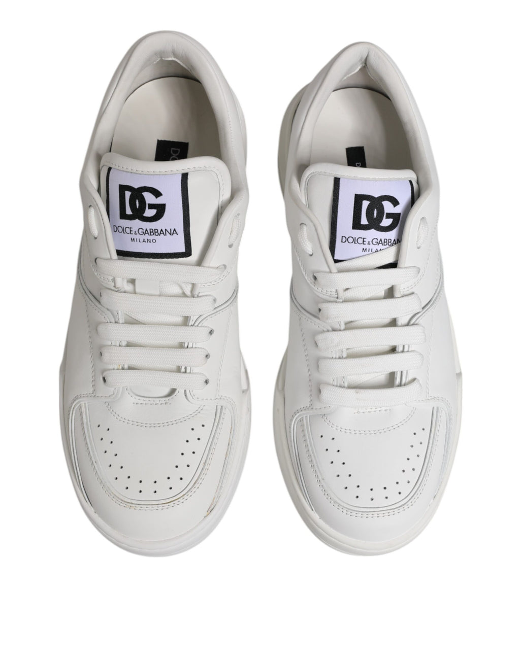 Chaussures sneakers basses en cuir blanc Dolce & Gabbana Miami, style décontracté et élégant pour homme.