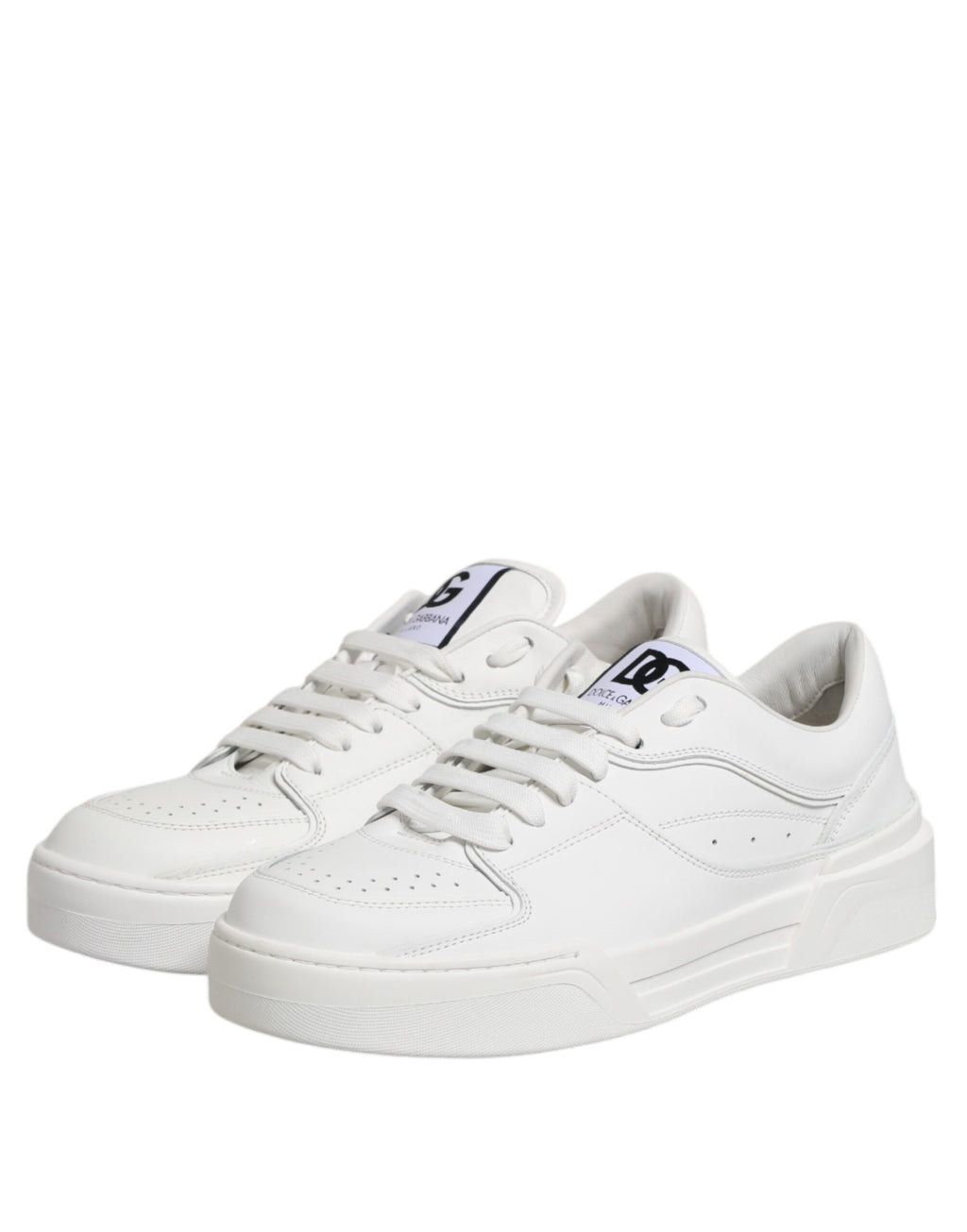 Chaussures sneakers basses en cuir blanc Dolce & Gabbana Miami Low Top pour femme, vue de côté.