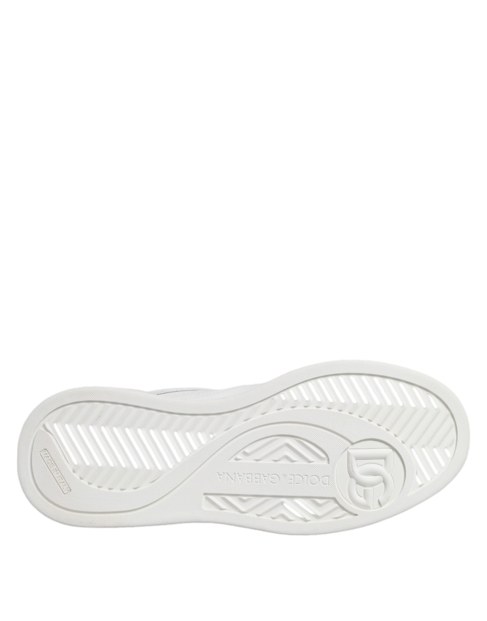 Chaussures basses en cuir blanc Dolce & Gabbana Miami Low Top Sneakers, vue de face avec détails du design.