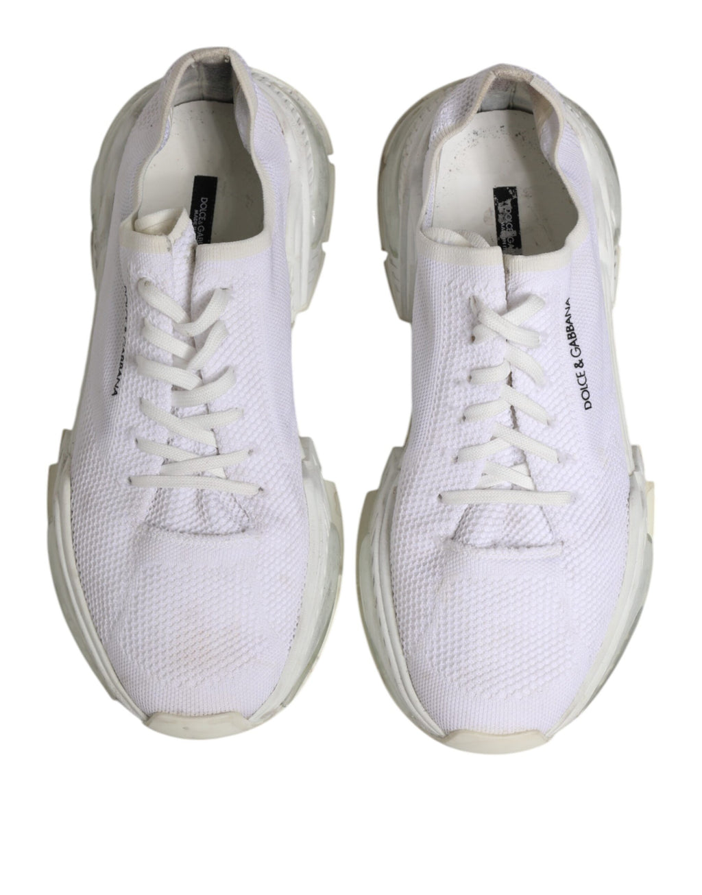 Chaussures sneakers basses blanches Dolce & Gabbana Airmaster pour hommes, vue de face avec détails en cuir et design élégant.