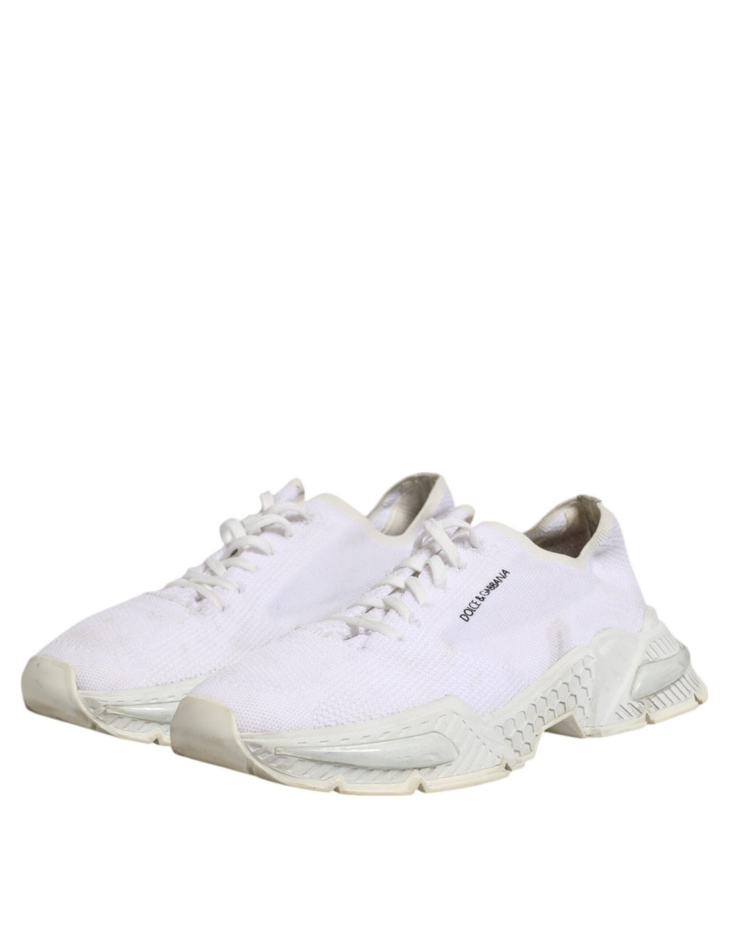 Chaussures sneakers basses blanches Dolce & Gabbana Airmaster pour hommes, vue de face avec détails en cuir.