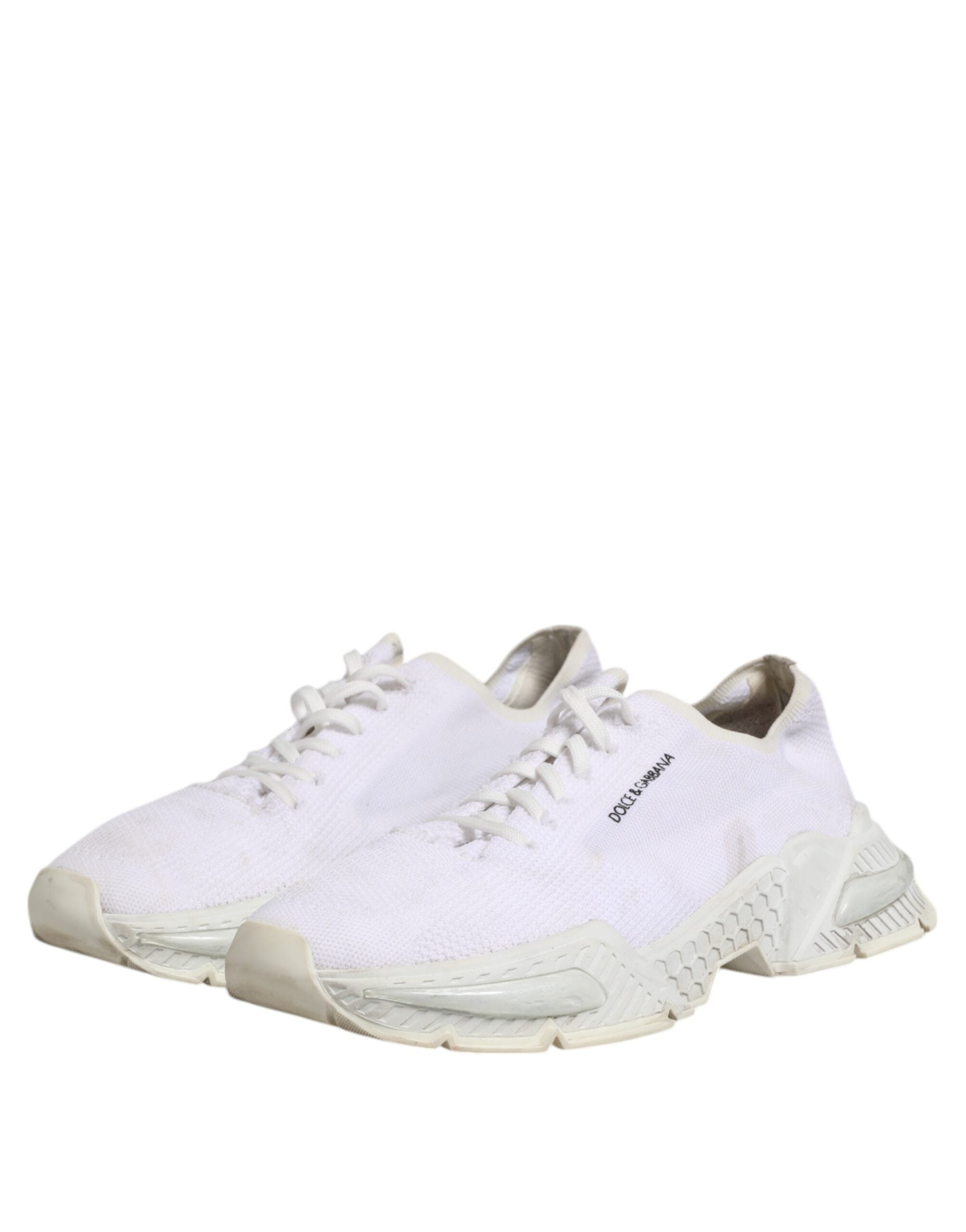 Chaussures sneakers basses blanches Dolce & Gabbana Airmaster pour hommes, vue de face avec détails en cuir.