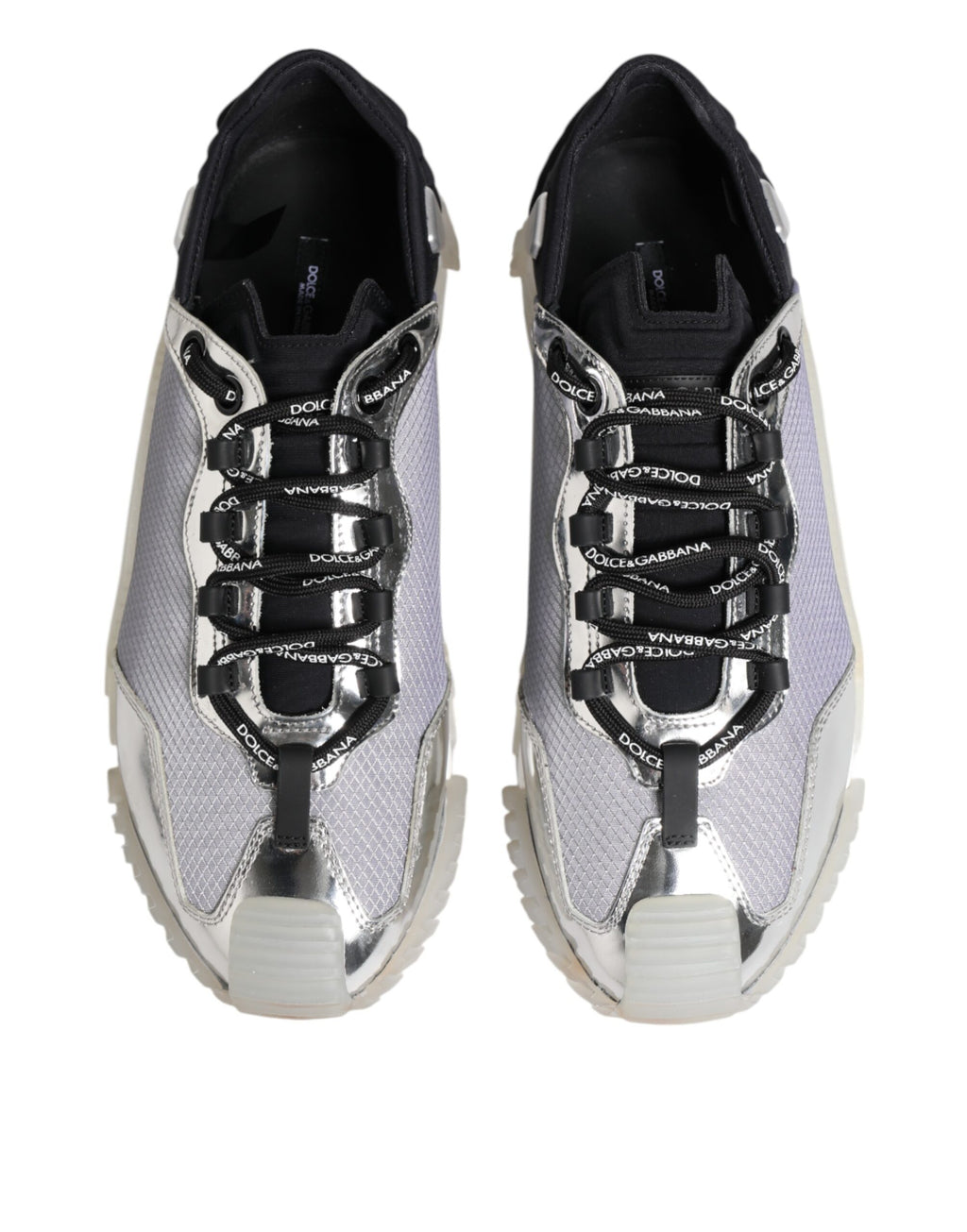 Chaussures sneakers basses en nylon noir et argent de Dolce & Gabbana, modèle NS1, vue de face