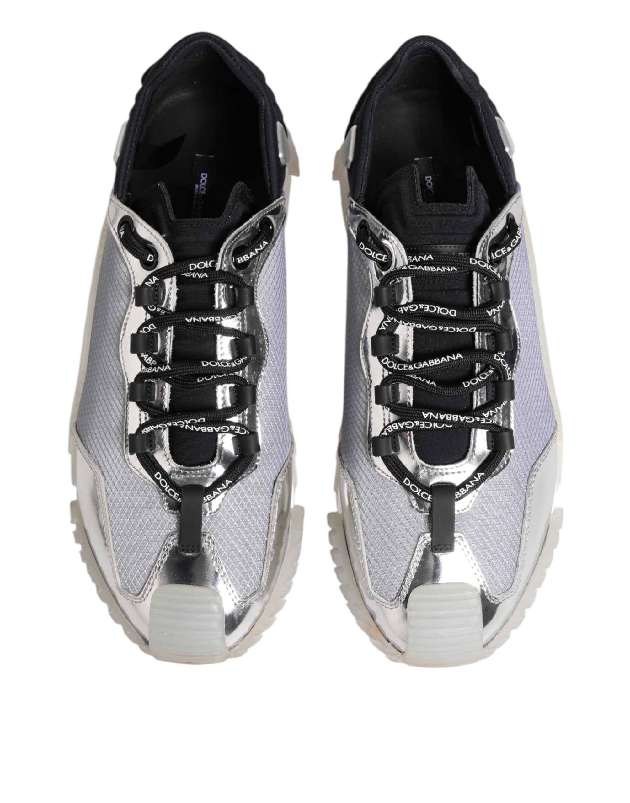 Chaussures sneakers basses en nylon noir et argent de Dolce & Gabbana, modèle NS1, vue de face