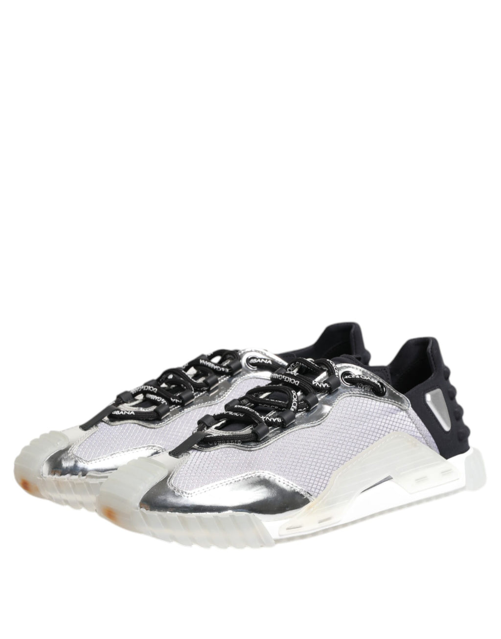Chaussures basses en nylon noir et argent de Dolce & Gabbana, sneakers élégants pour homme.