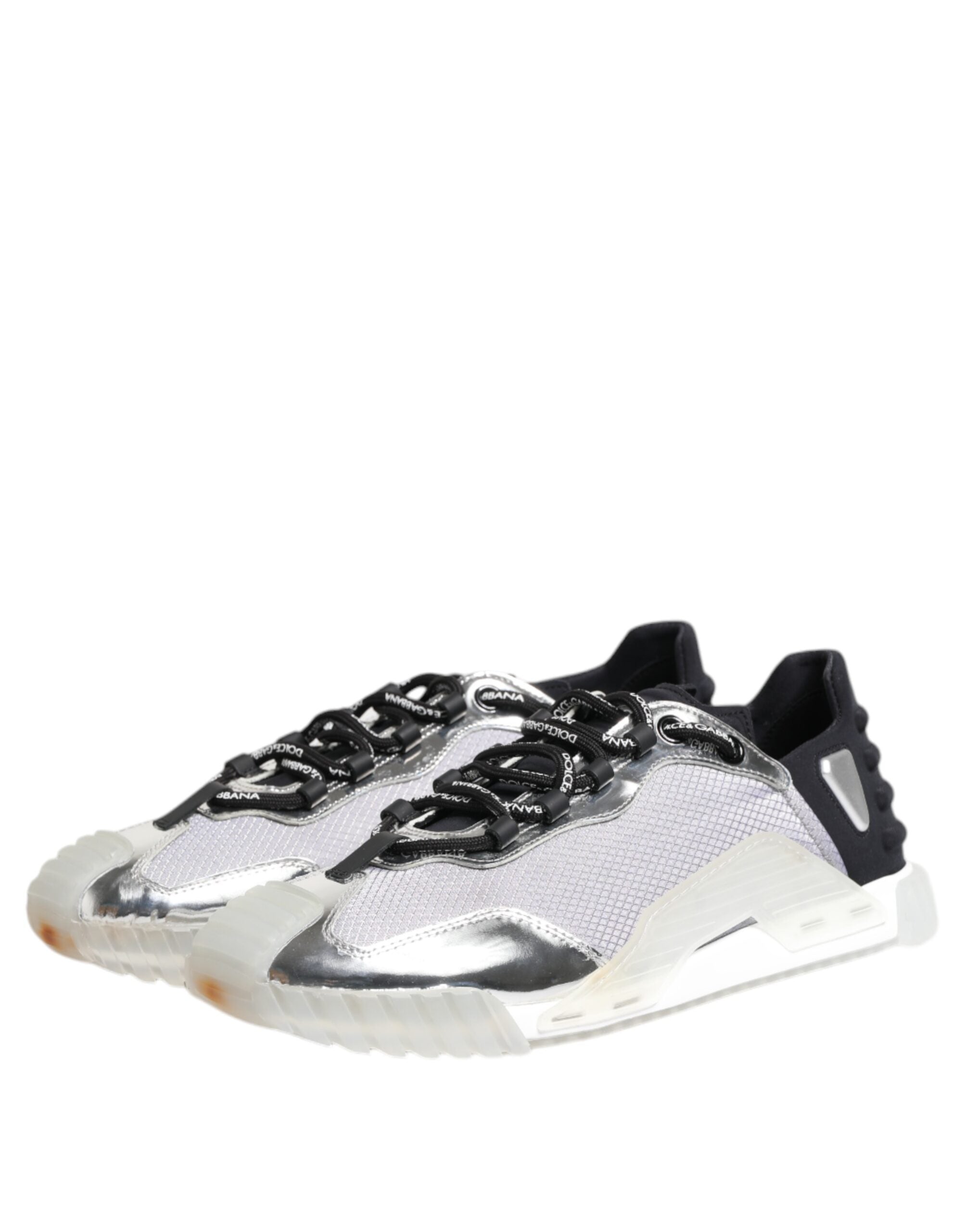 Chaussures basses en nylon noir et argent de Dolce & Gabbana, sneakers élégants pour homme.