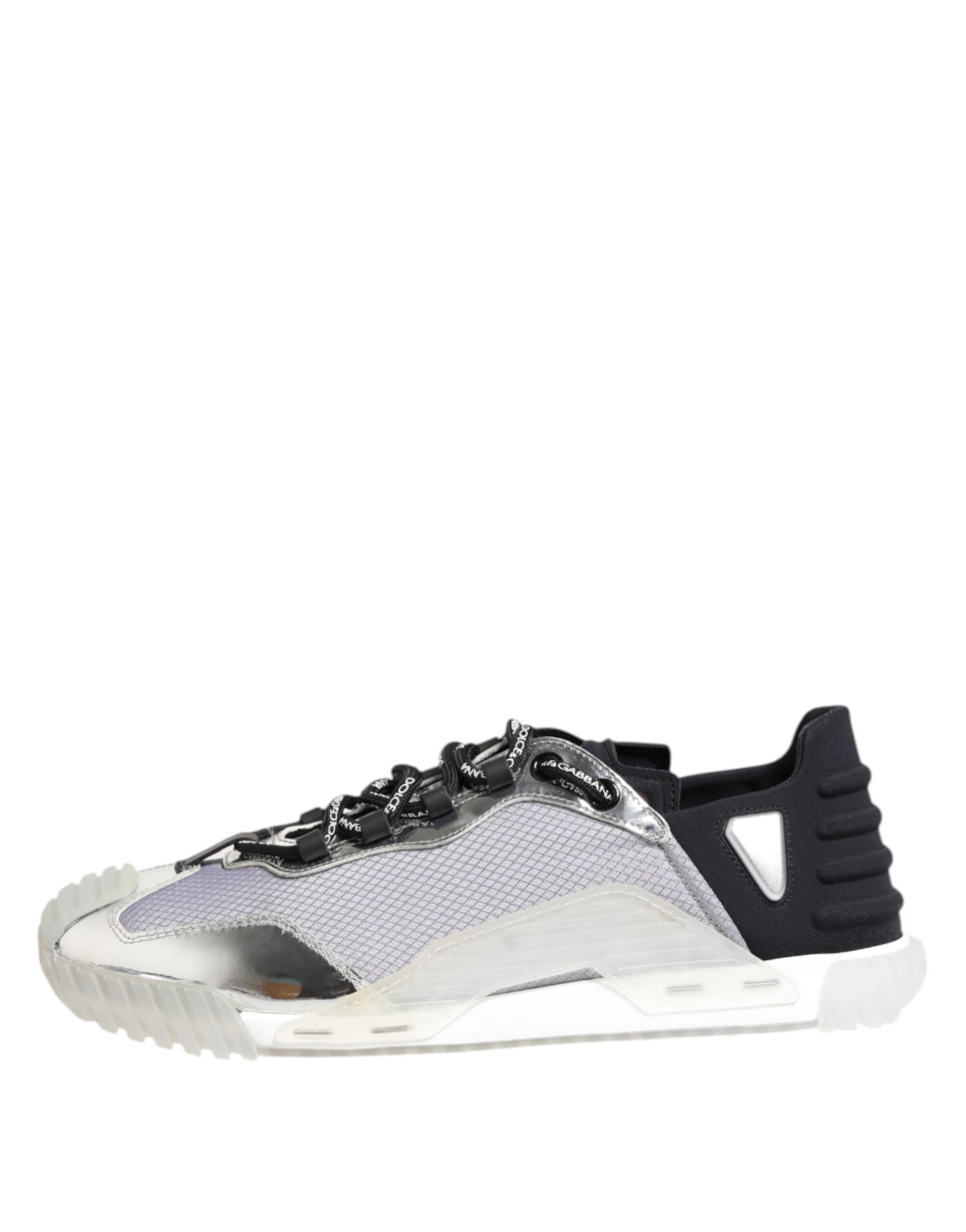 Chaussures sneakers basses en nylon noir et argent de Dolce & Gabbana, modèle NS1, vue de face.