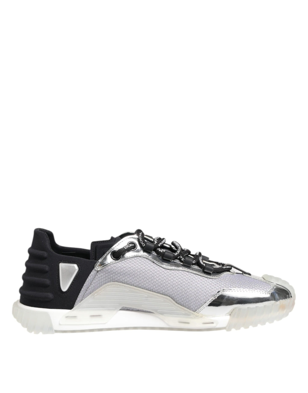 Chaussures basses en nylon noir et argent de Dolce & Gabbana, baskets low top avec logo Dolce & Gabbana visible.