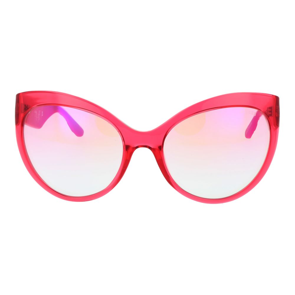 Lunettes de soleil en acier inoxydable rose de Guess, avec monture élégante et design moderne, vues de face.