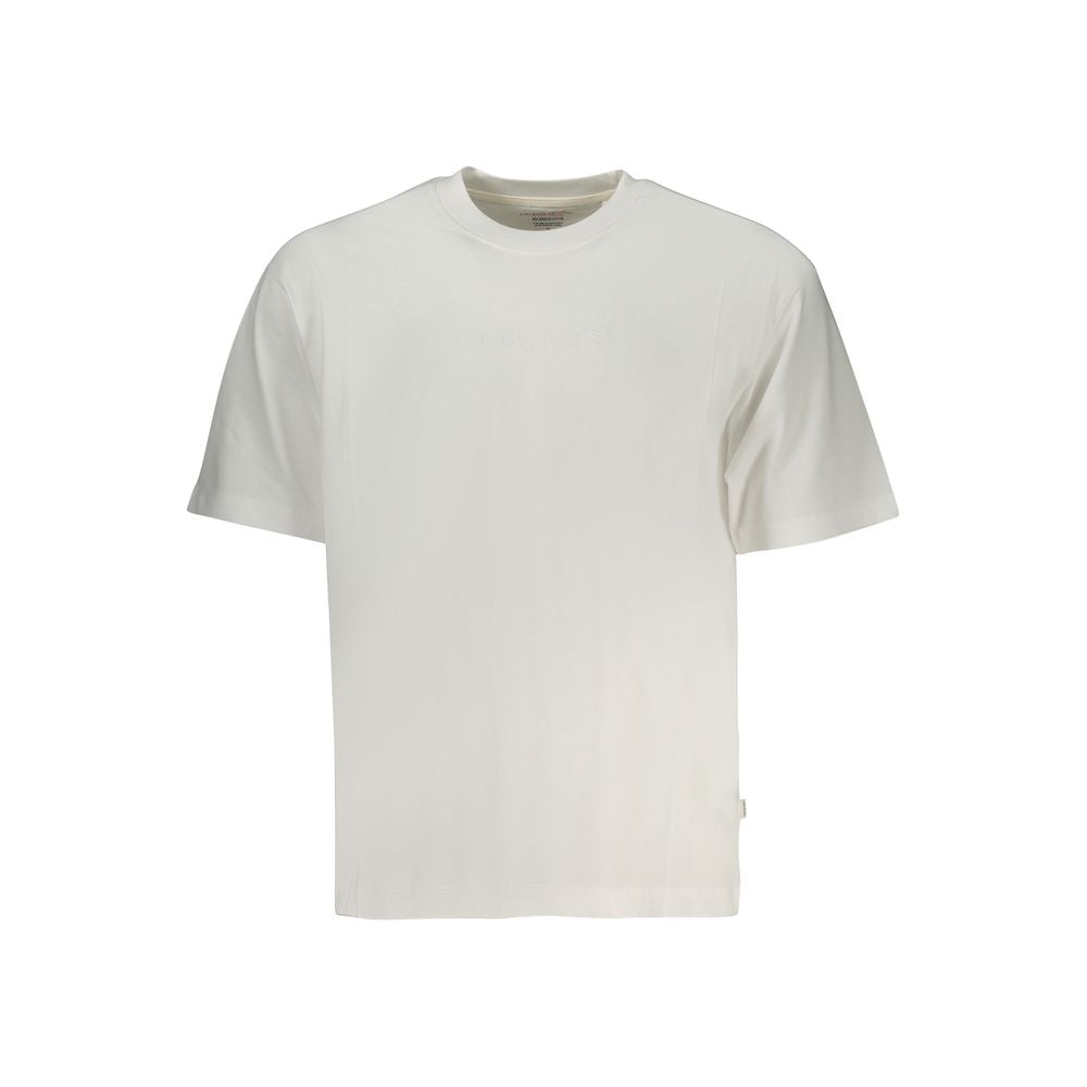 T-shirt blanc en coton pour homme de la marque Guess Jeans, coupe classique, visible sur un mannequin.