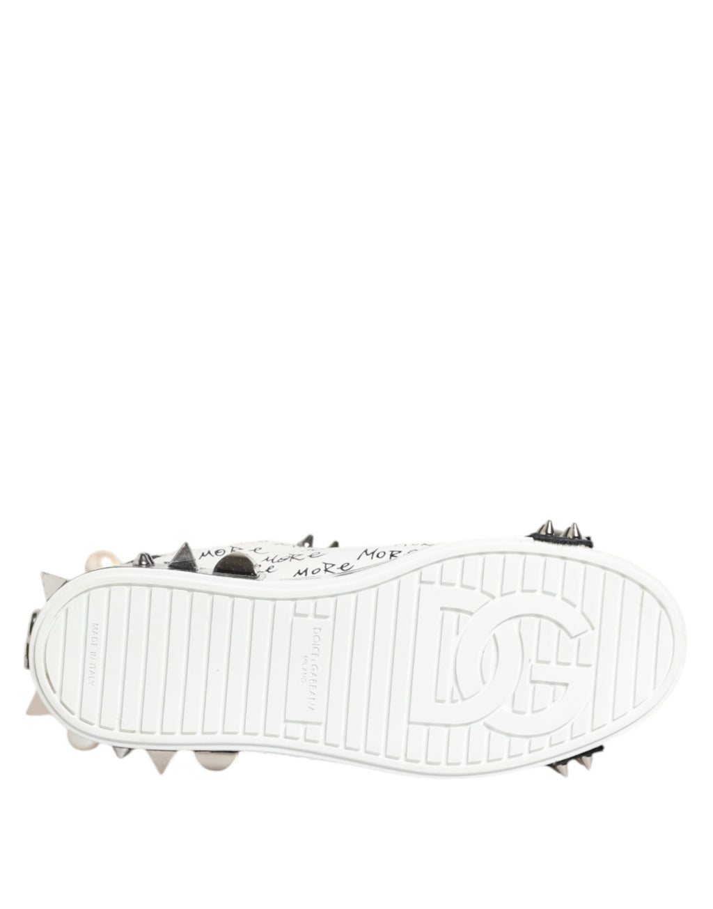 Chaussures basses Dolce & Gabbana noires et blanches avec clous, sneakers en cuir pour homme.