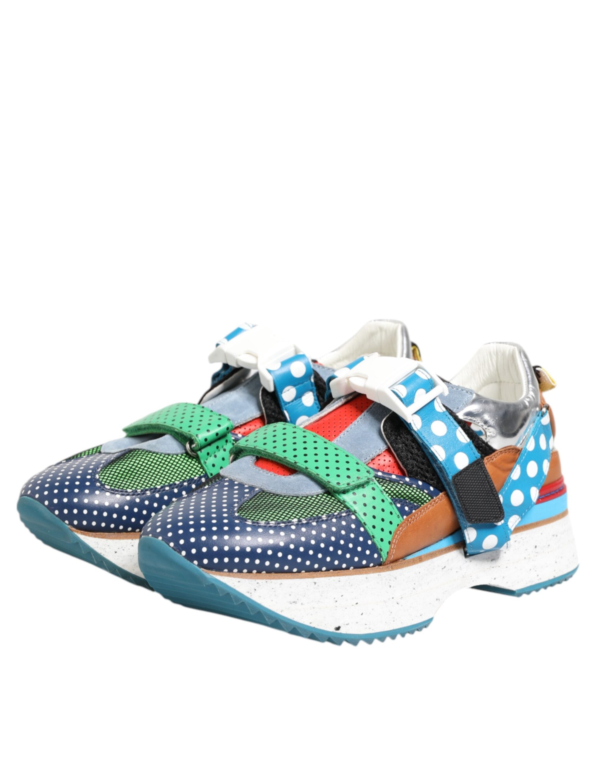 Chaussures sneakers basses en cuir multicolore de Dolce & Gabbana, style moderne et coloré avec détails élégants.
