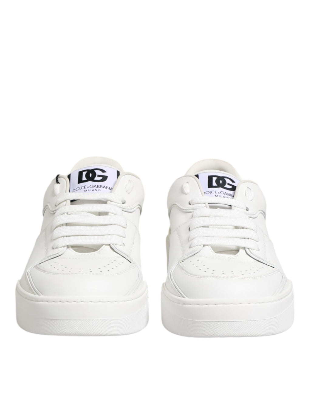 Chaussures sneakers basses blanches Dolce & Gabbana Miami en cuir, mode décontractée et élégante, vue de face.