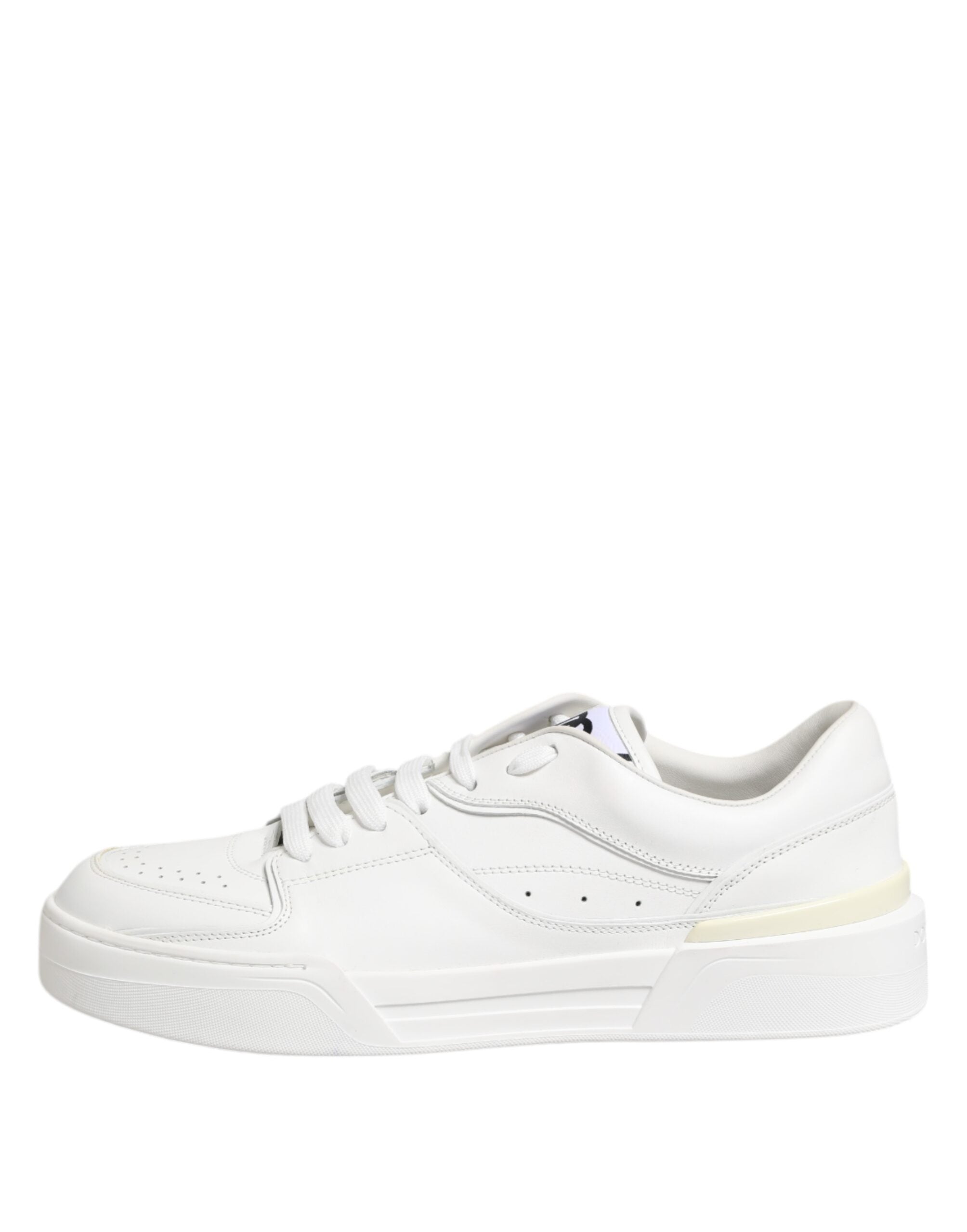 Chaussures sneakers basses en cuir blanc Dolce & Gabbana Miami Low Top Sneakers, vue de face.
