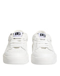 Chaussures sneakers basses en cuir blanc Dolce & Gabbana Miami Low Top, vue de face avec détails en cuir et semelle blanche élégante
