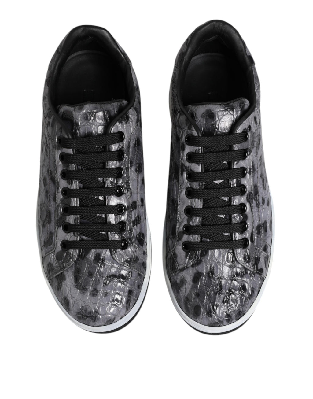 Chaussures basses en cuir gris Dolce & Gabbana avec motif léopard, sneakers tendance pour homme.