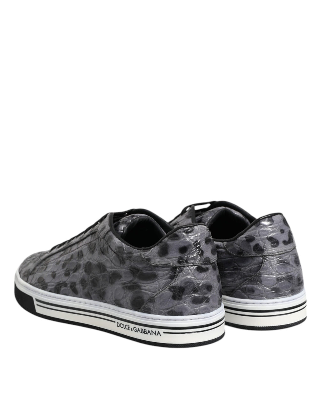 Chaussures sneakers basses en cuir gris à motif léopard de Dolce & Gabbana, style sportif et élégant pour femmes.