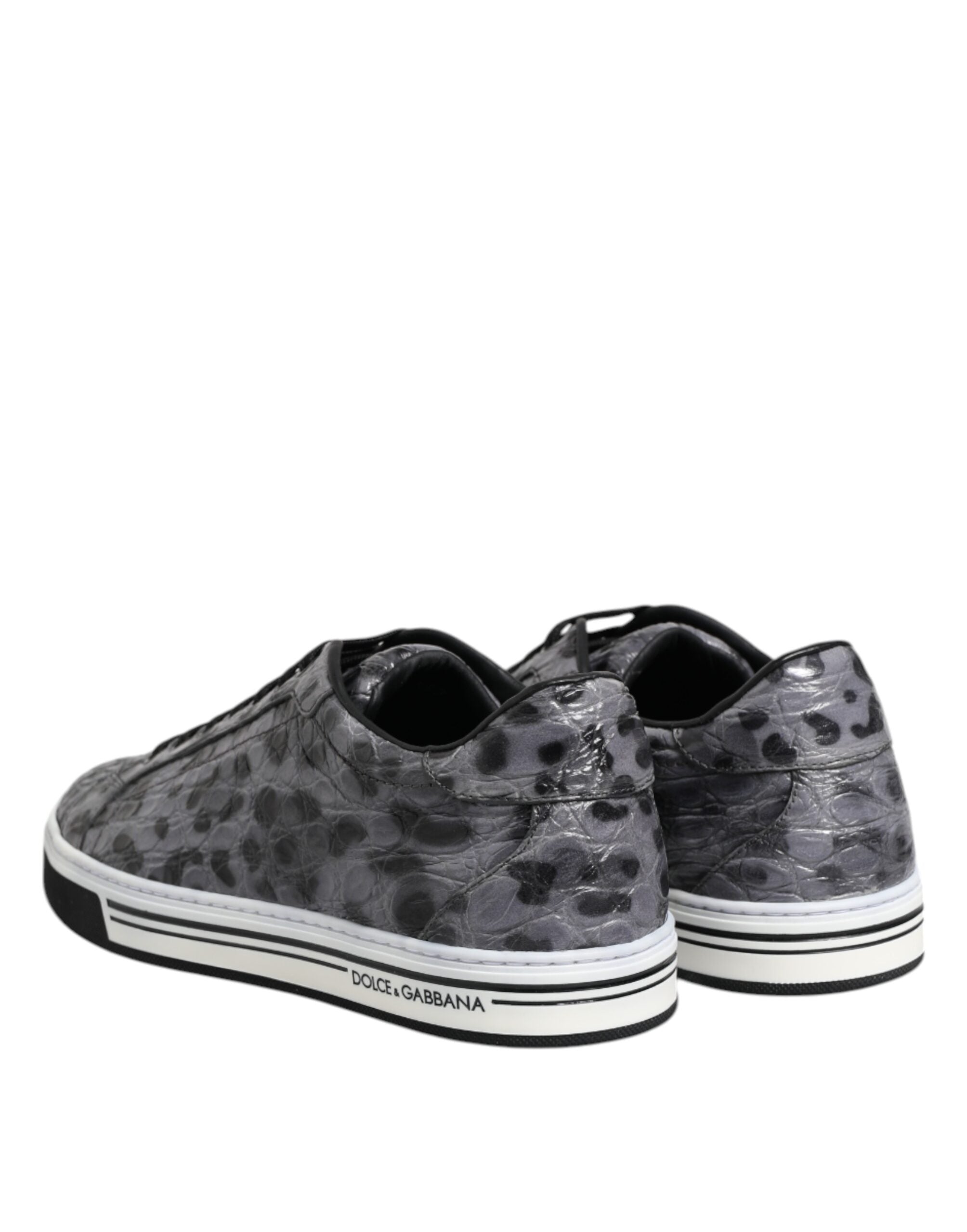 Chaussures sneakers basses en cuir gris à motif léopard de Dolce & Gabbana, style sportif et élégant pour femmes.