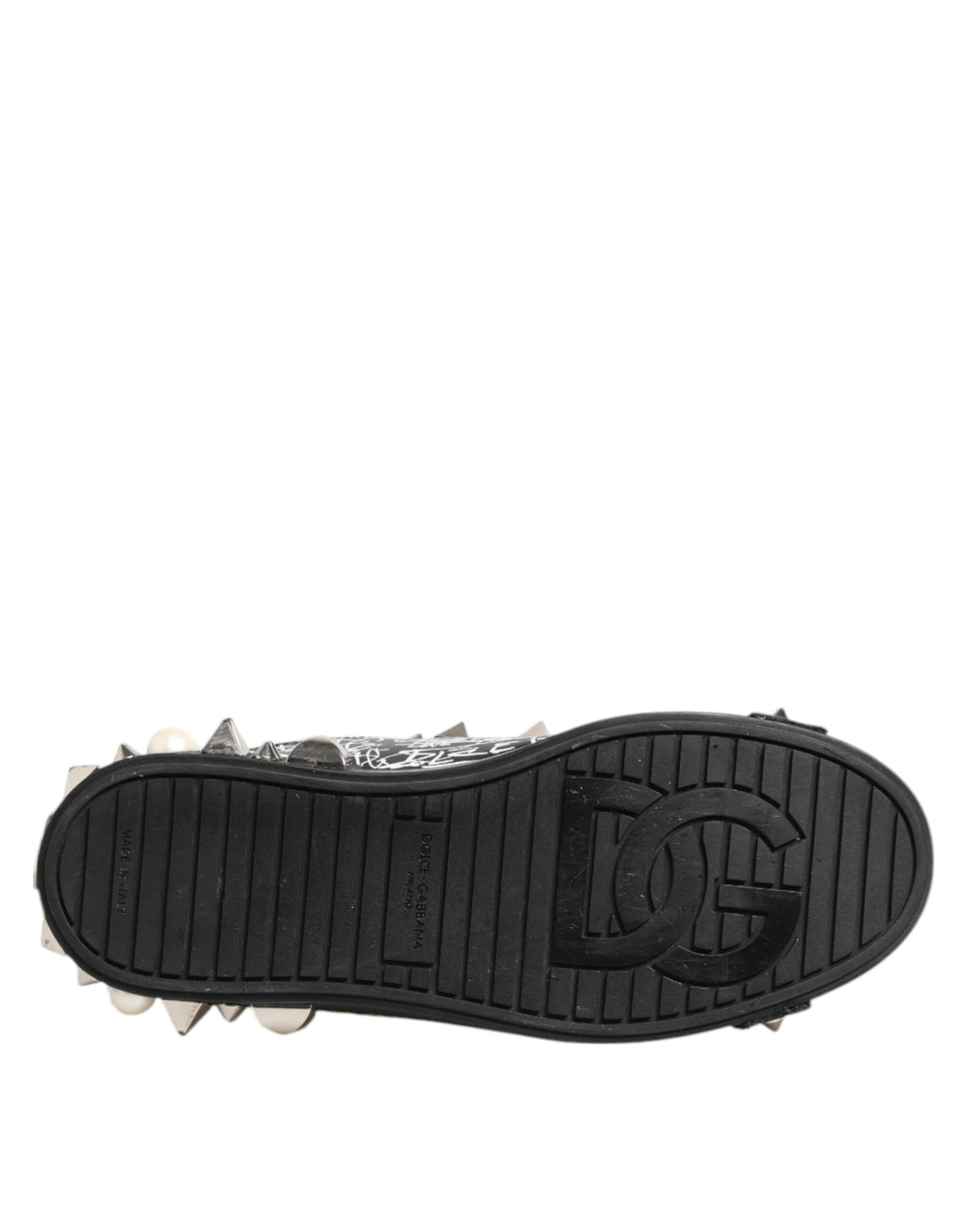 Chaussures sneakers Dolce & Gabbana Portofino noires avec ornements à clous et détails élégants, vue de face.