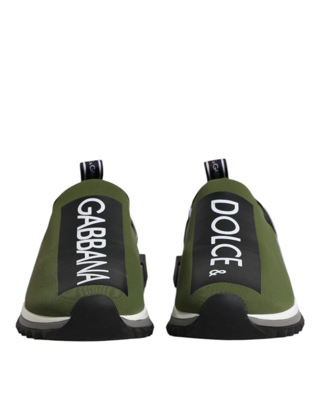 Chaussures sneakers basses Dolce & Gabbana Sorrento pour hommes avec logo vert, vue de face sur un fond blanc.