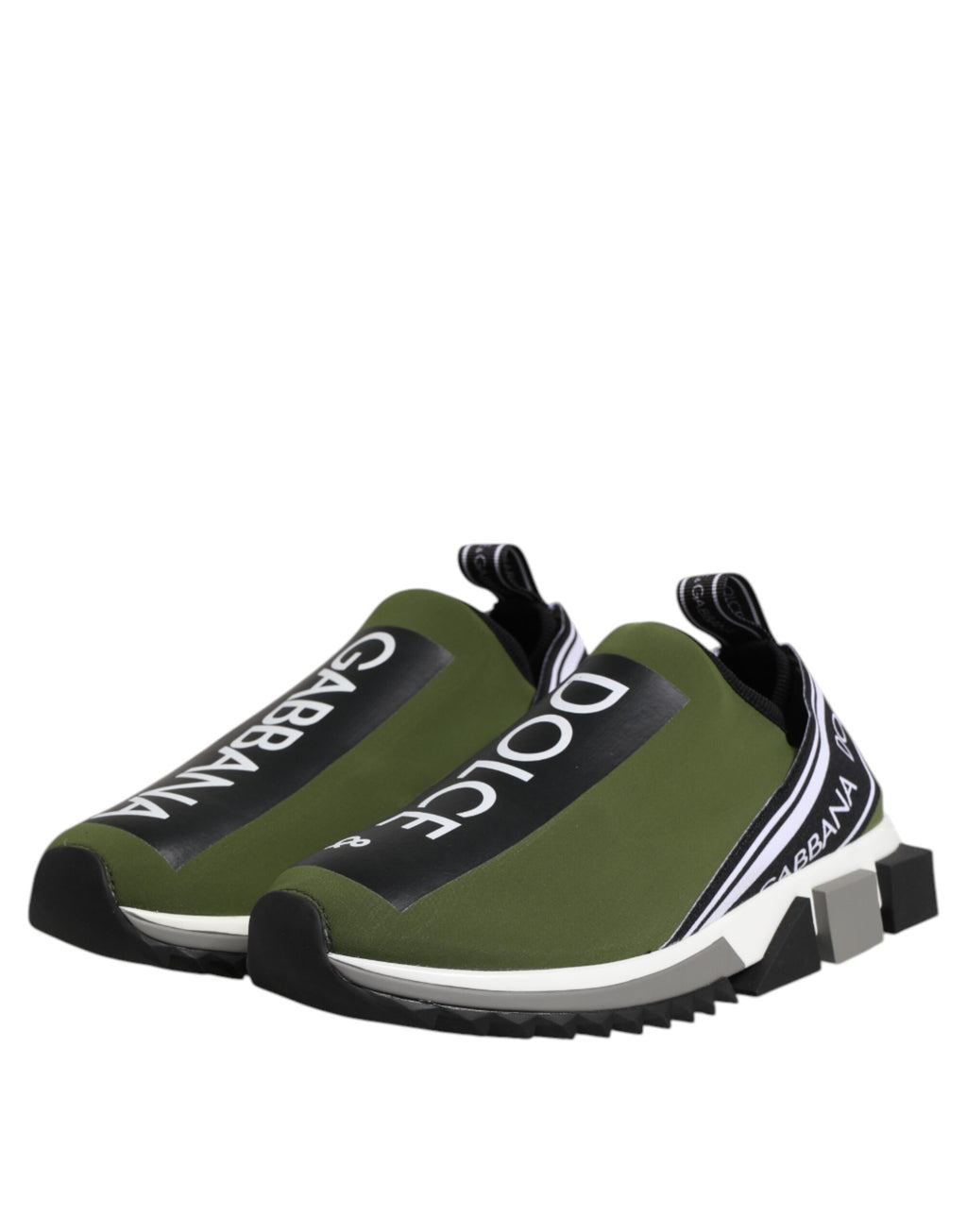Sneakers basses vert avec logo Dolce & Gabbana, chaussures pour homme, style Sorrento, vue de face.
