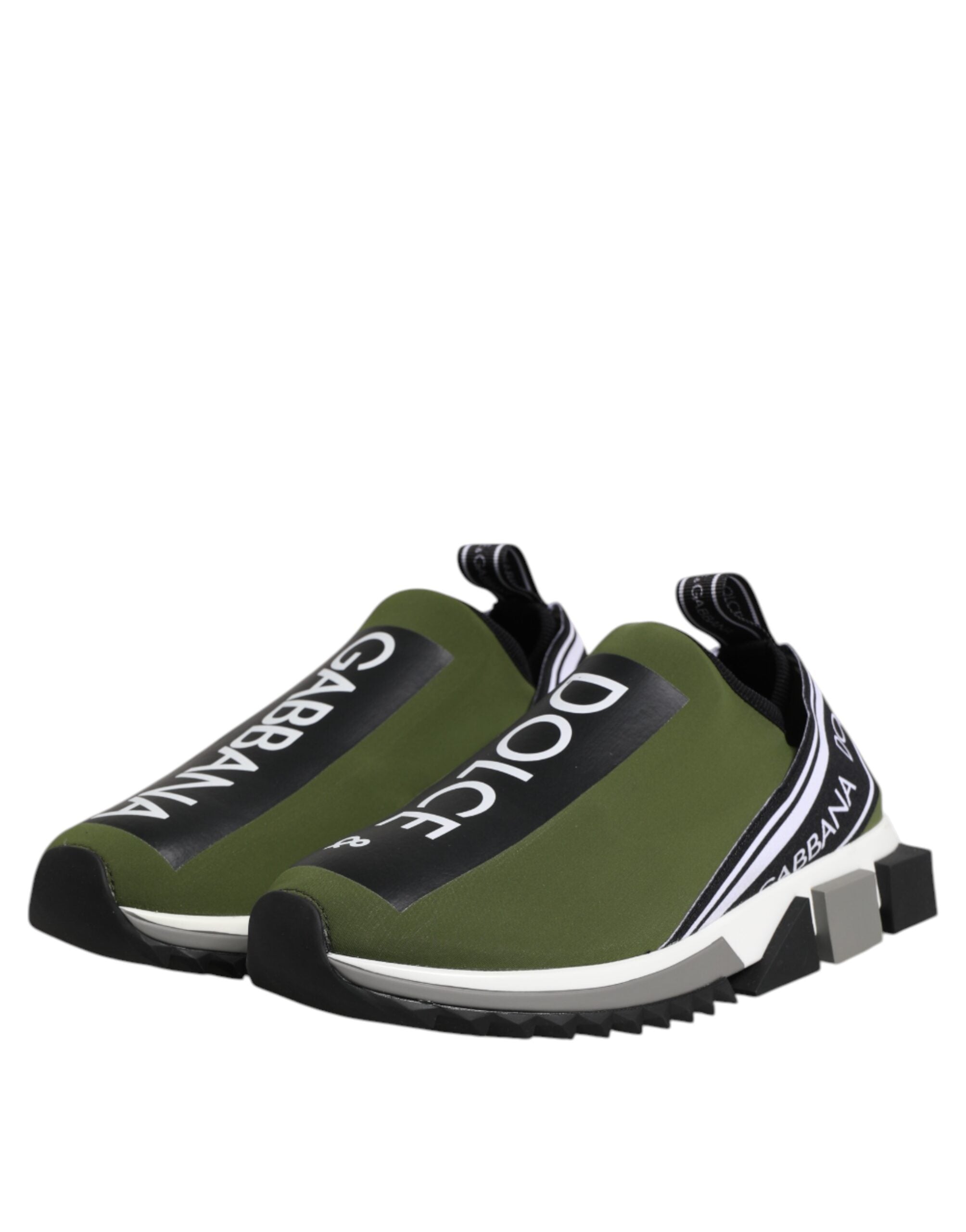 Sneakers basses vert avec logo Dolce & Gabbana, chaussures pour homme, style Sorrento, vue de face.