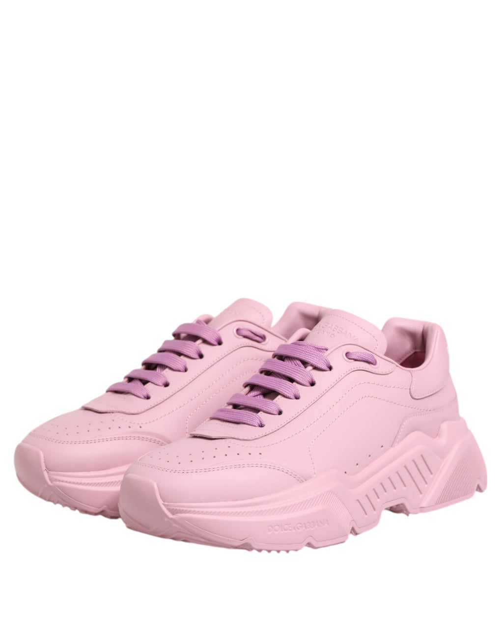 Chaussures sneakers basses en cuir rose Dolce & Gabbana Daymaster, vue de face avec semelle blanche et design élégant.