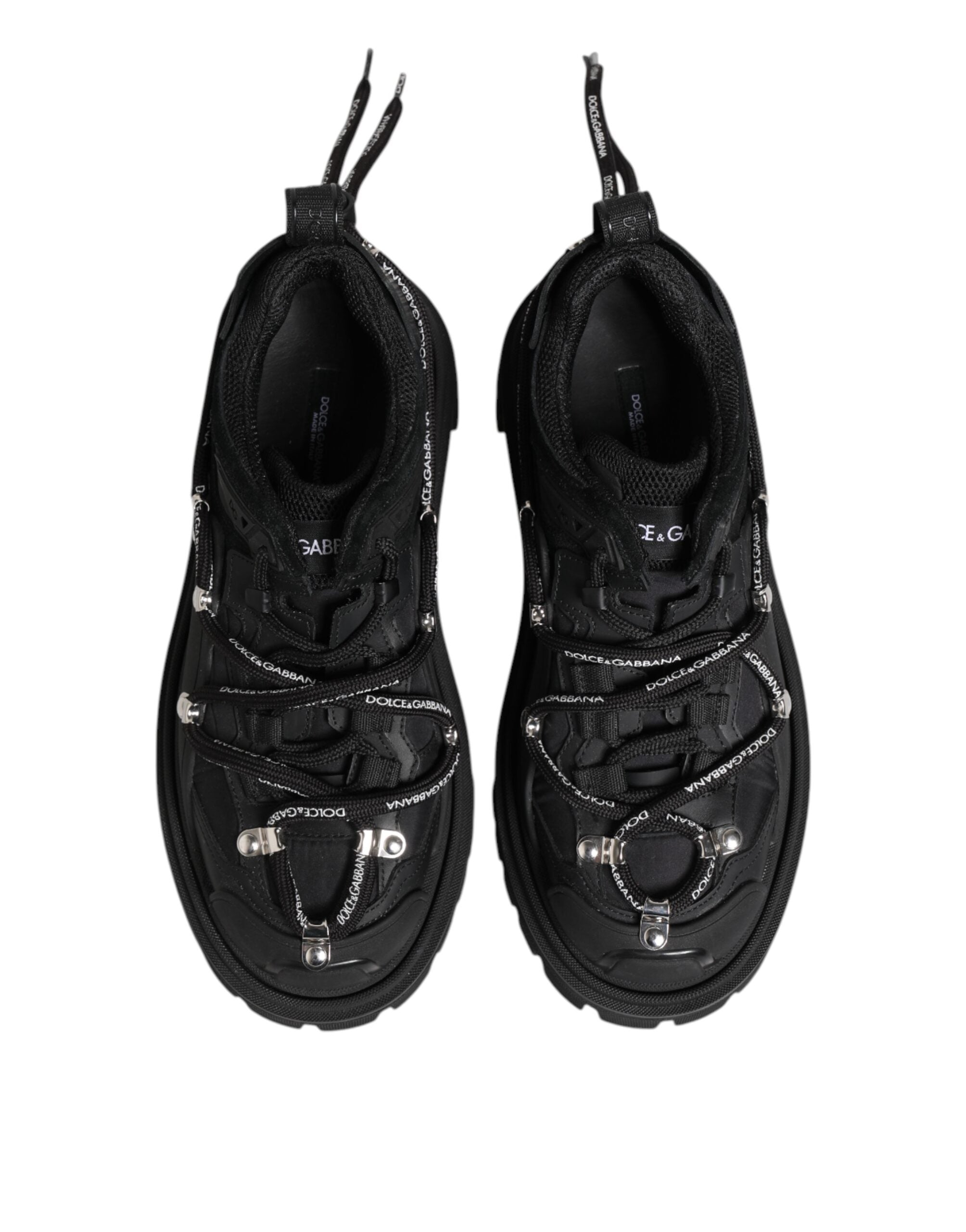 Chaussures de trekking basses noires Dolce & Gabbana avec lacets, design élégant et moderne, en tissu et caoutchouc.