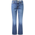 Jeans droits en coton bleu pour femmes de la marque Guess Jeans, vue de face sur un mannequin.